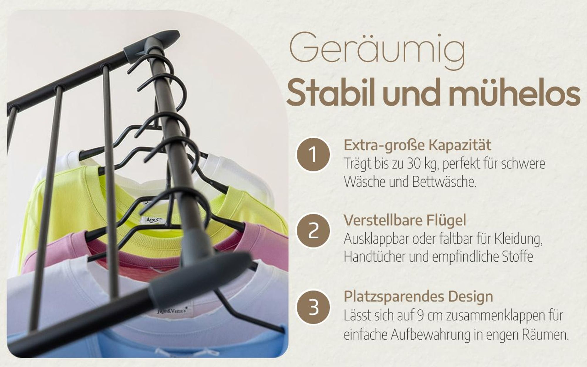 Meisterhome® Extra großer und Stabiler Wäscheständer - Schwarz - Standtrockner mit Flügeln für Lange Kleidungsstücke, standfester Flügelwäschetrockner - für drinnen und draußen - 25m Trockenleinenlänge