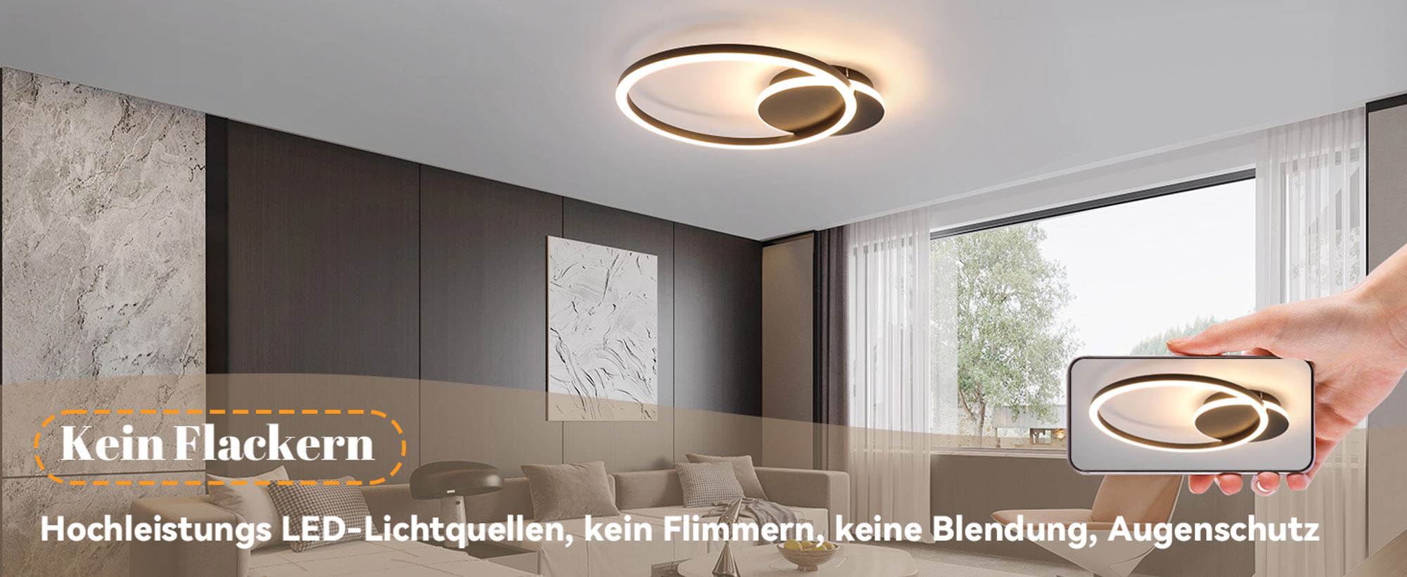 ZMH Deckenlampe LED Deckenleuchte Wohnzimmer 24W Küchenlampe Schwarz Modern Design Wohnzimmerlampe 2 Ringen 3000K Warmweiß Schlafzimmerlampe Flur Metall Deckenleuchten für Küche Büro