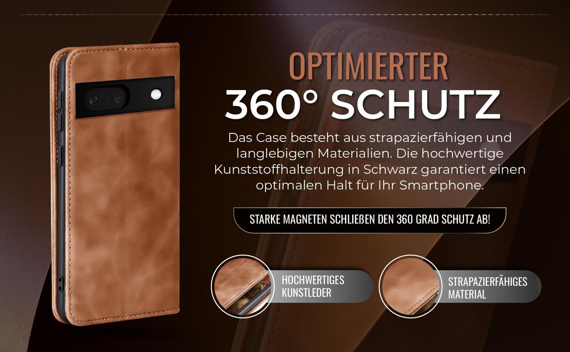Hellbraune Handyhülle für Google Pixel 7a mit 360 Grad Schutz
