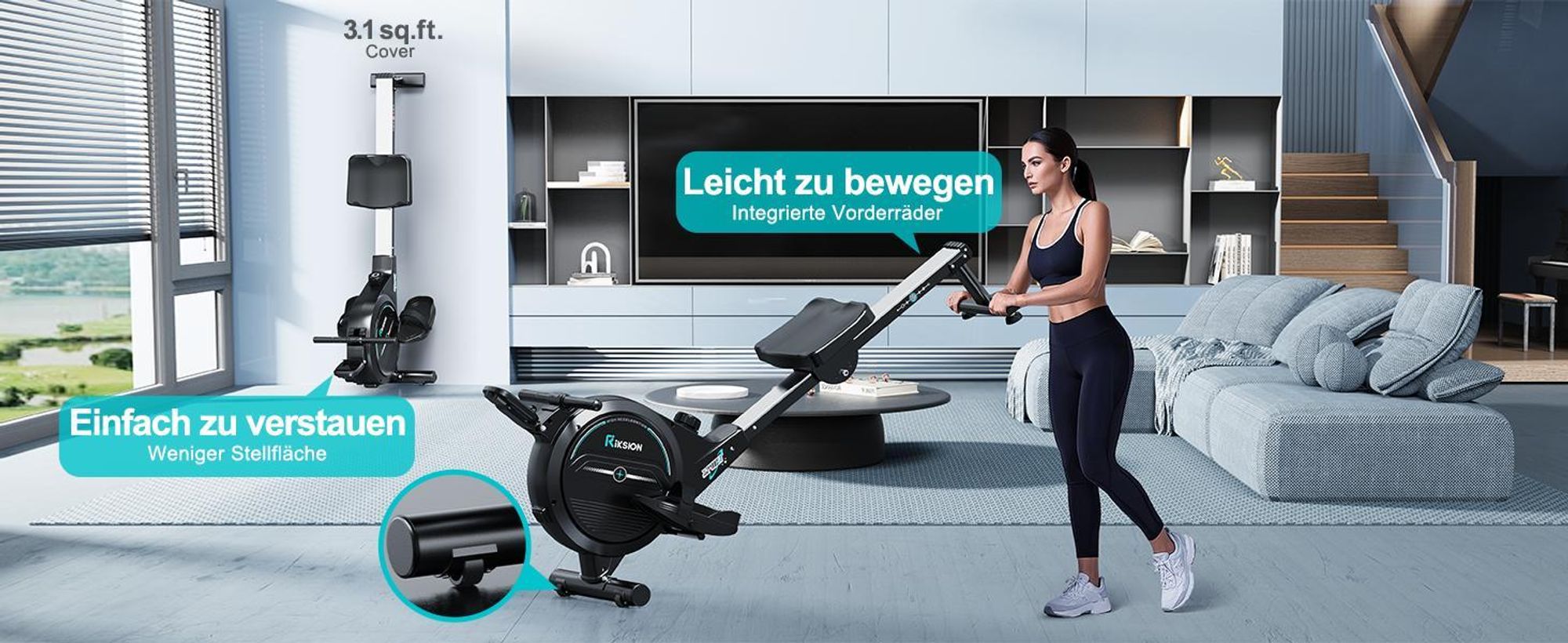 Riksion Rudergerät für Zuhause mit Magnet-Fitnesstrainer, APP & LCD, Rudergerät 16 Stufen Widerstand, Indoor-Gerät für das Home-Gym, 160 kg Kapazität