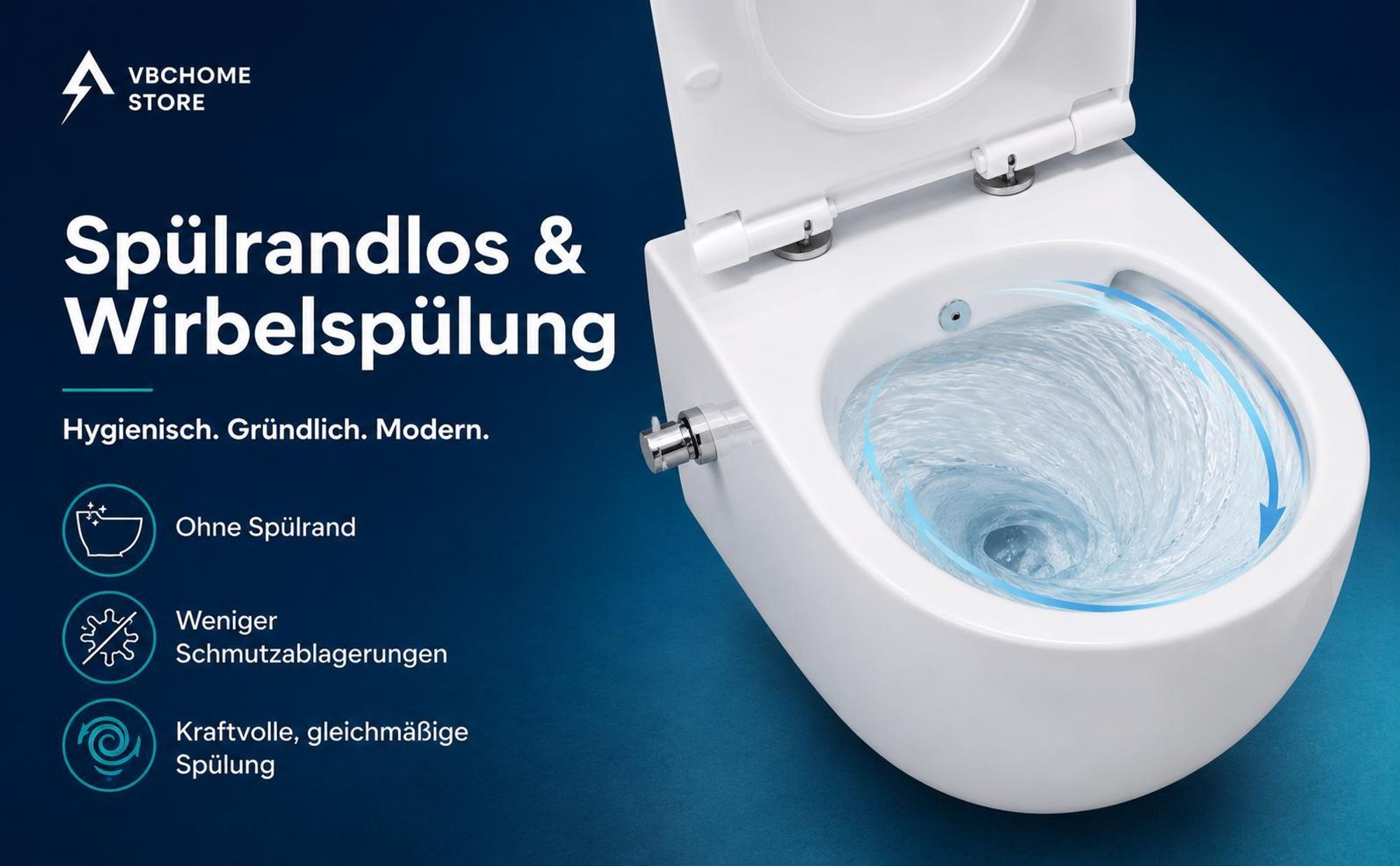 VBChome Hänge-WC mit Bidetfunktion Spülrandloses Weiß Keramiktoilette mit Wirbelspülung WC-Sitz Absenkautomatik Rimless SoftClose-Funktion 36×50×37 cm