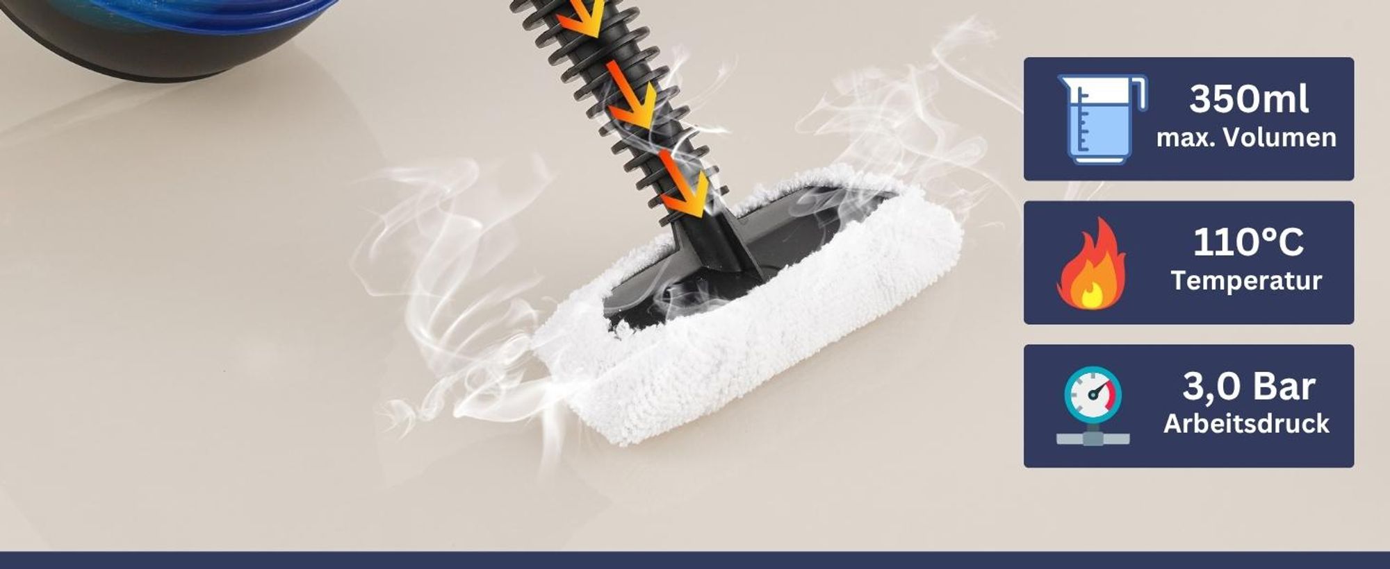 Sommertal Dampfreiniger Handgerät SC350 – Kompakter Hand-Dampfreiniger für alles – Polstermöbel, Fliesen, Böden, uvm – Steam Cleaner mit 350 ml Tank, 110°C Dampf, 3 Bar Druck