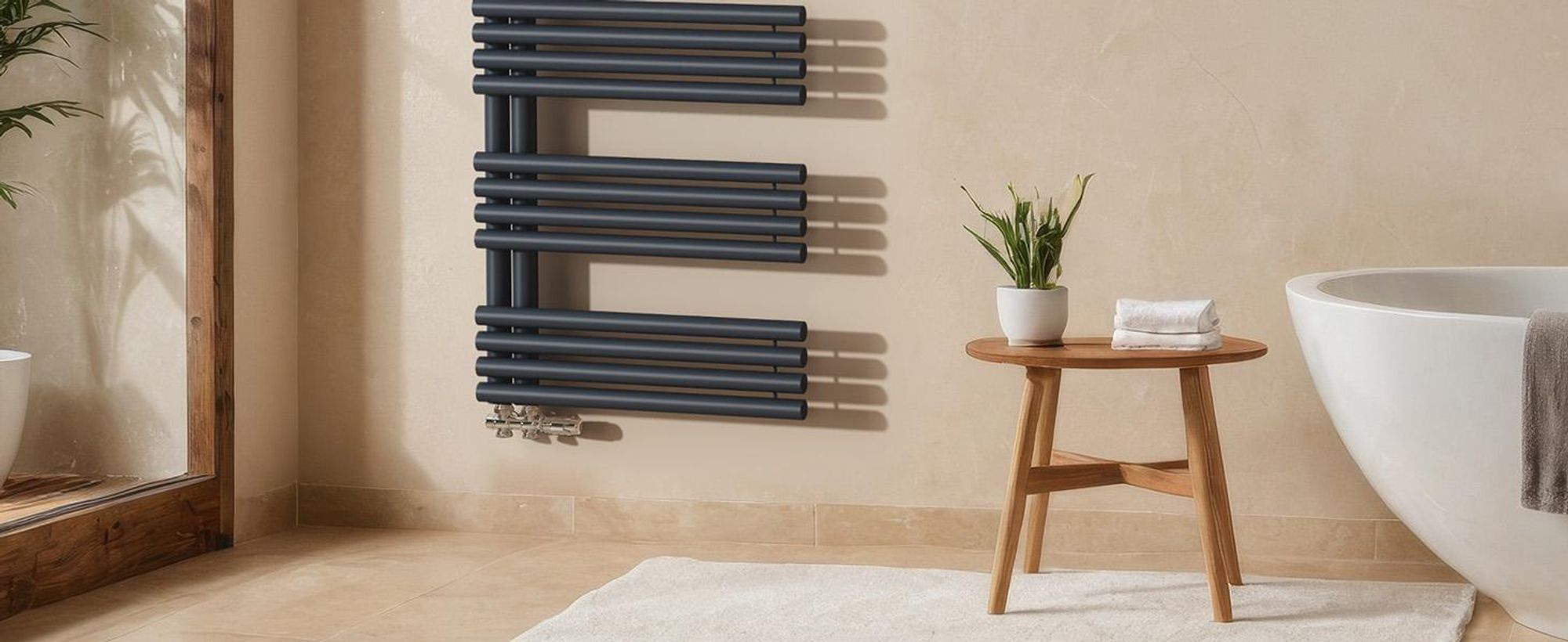 EMKE Badheizkörper Seitenanschluss Anthrazit Rundrohr 126.5 × 60 cm 776 W Handtuchwärmer Bad für Warmwasserbetrieb Wandmontage ohne Heizstab