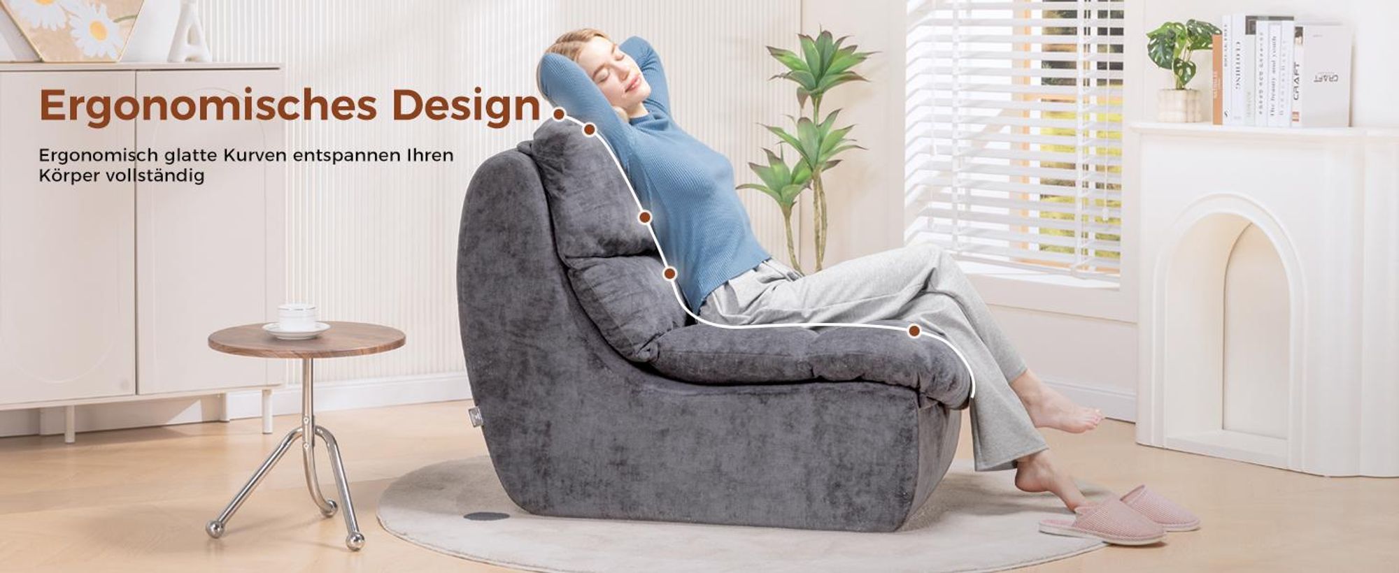 COMHOMA Sofa Relaxsessel TV-Sessel Fernsehsessel Ruhesessel mit tiefer Sitzfläche Einzelsofa Schaumstoffliege, Keine Montage, Grau