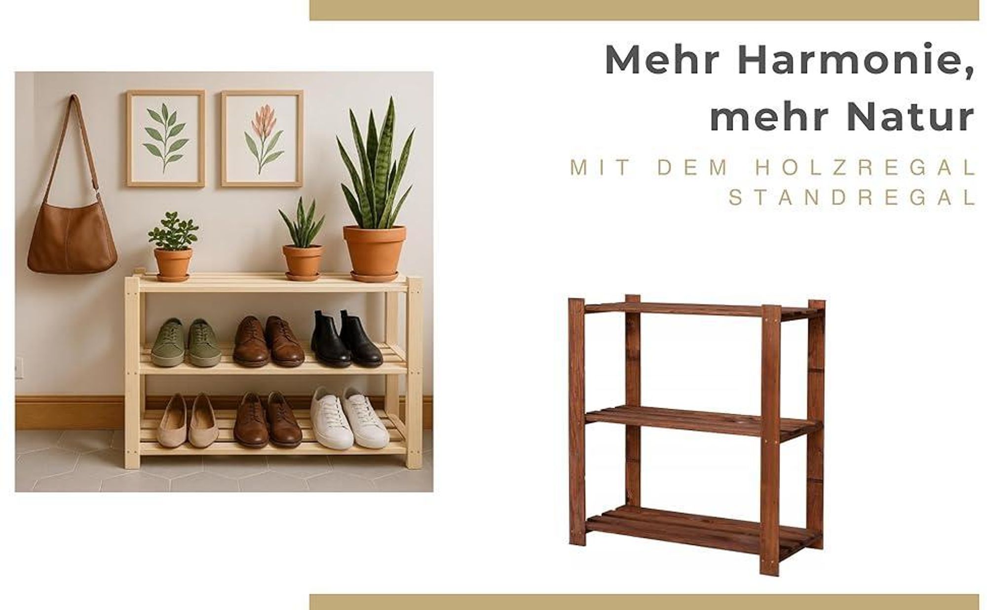 STOLMAK Schuhregale mit 3 Böden Massivholz Natur Kiefernholz 80x90x38 cm (BxHxT) Holzregal Schuhschrank Schuhablage