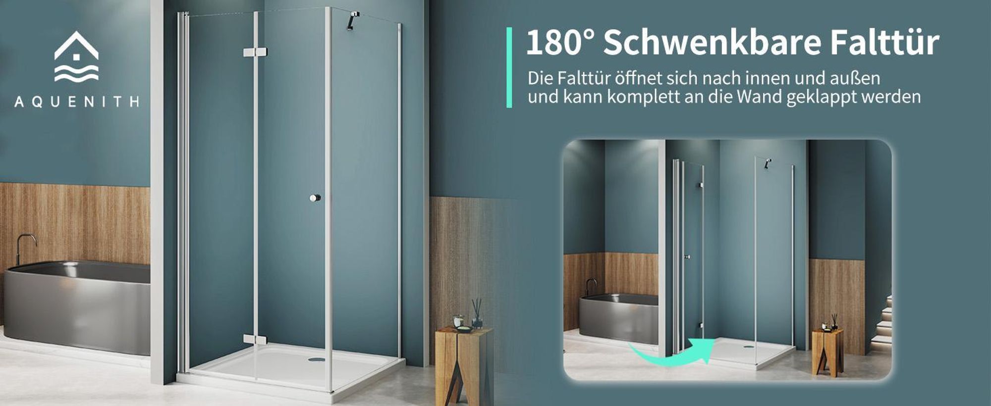 Faltbar Duschkabine Eckeinstieg 80x80x185cm Falttür mit Seitenwand ESG Glas Eckdushe Duschabtrennung Rahmenlos Faltdusche,OHNE Duschwanne