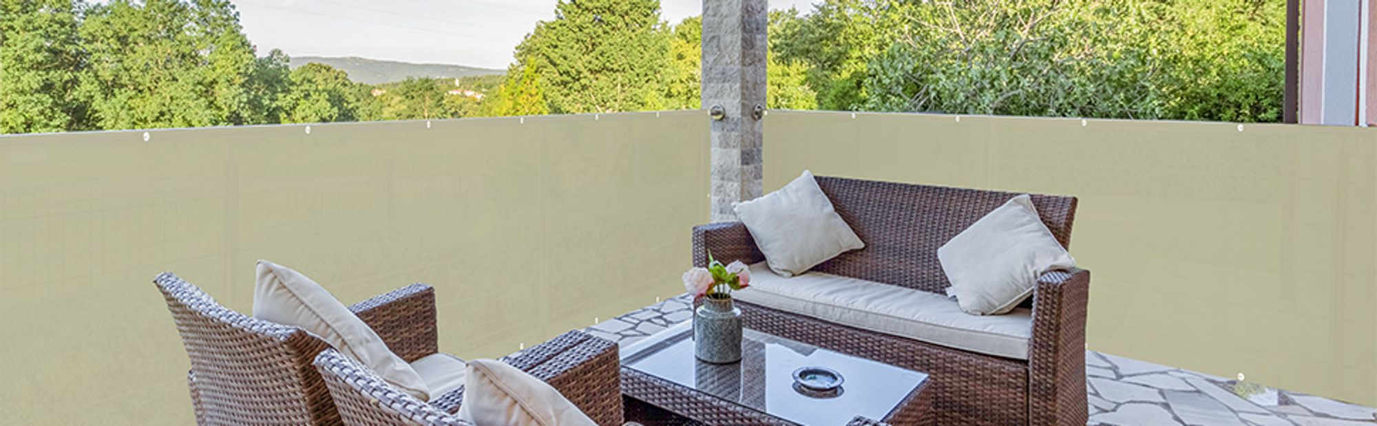 Sekey Balkon Sichtschutz Balkonabdeckung Oxford Blickdicht Wasserdicht, 90x600cm, Taupe
