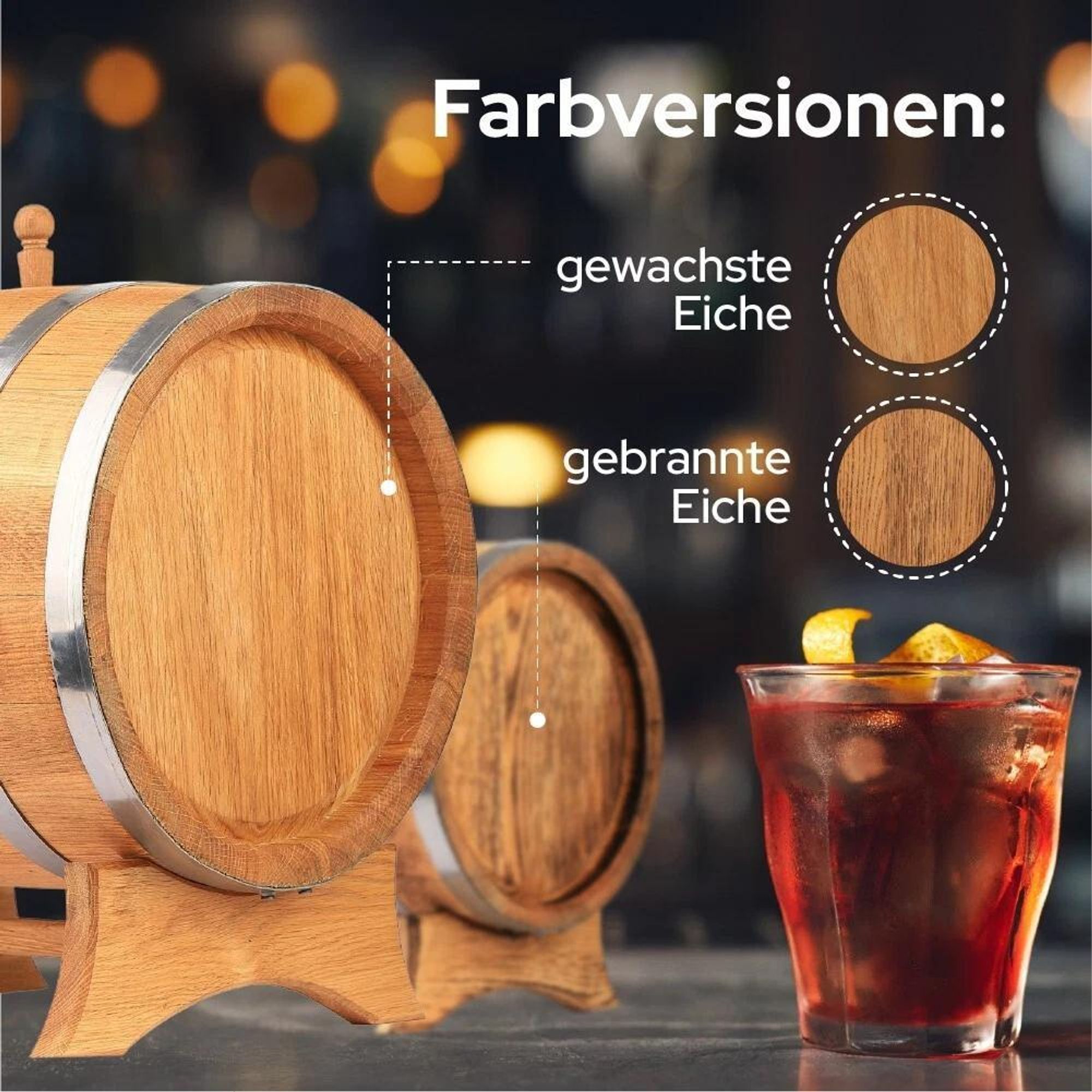 MB Eichenfass 40L aus Naturholz – Whiskyfass, Weinfass, Holz Fass Deko – Eiche Gebrannt, mit Ständer und Zapfhahn – Geschenk für Bar & Zuhause
