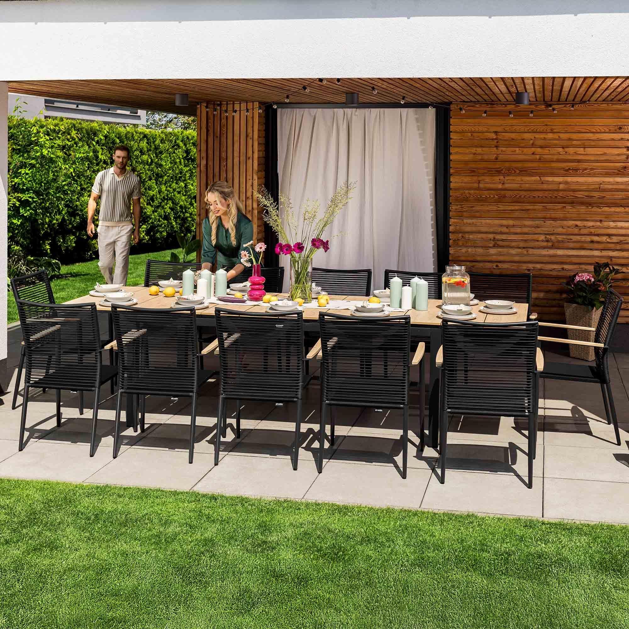 Gartenmöbel-Set BASITA 12 Personen – wetterfest, langlebig, Holzoptik – Beige