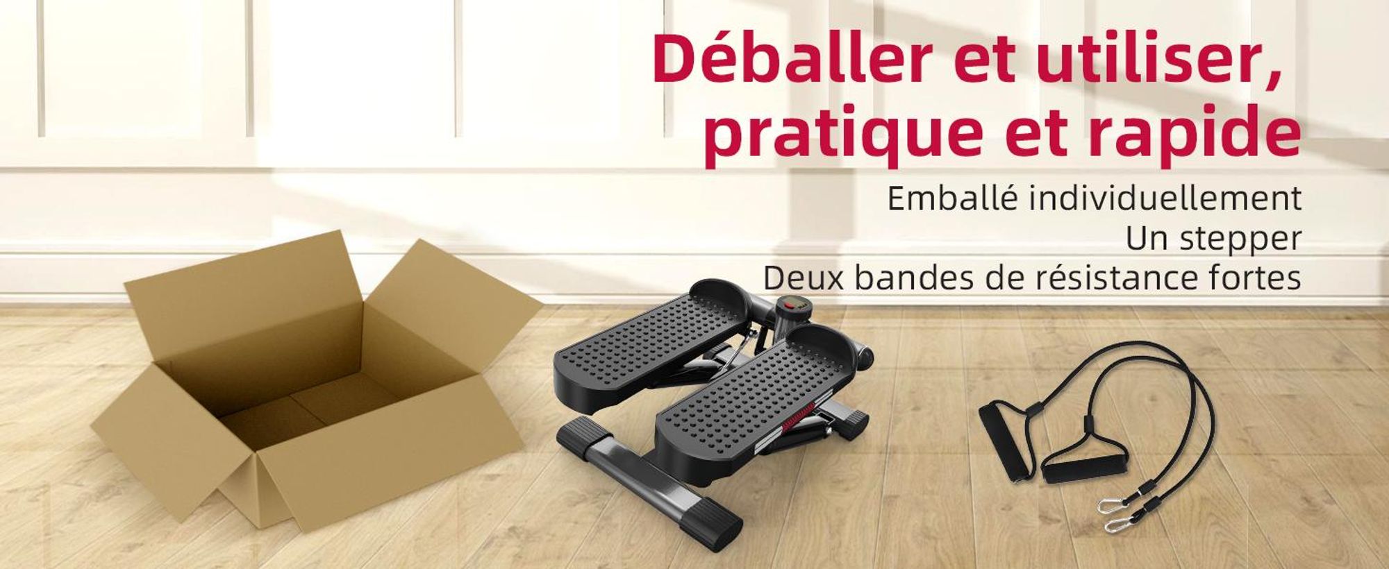JASPORT ST1 Mini-Stepper 2-en-1 avec cordes, écran LCD, résistance réglable, silencieux et compact, pour jambes et bras, charge max. 100 kg