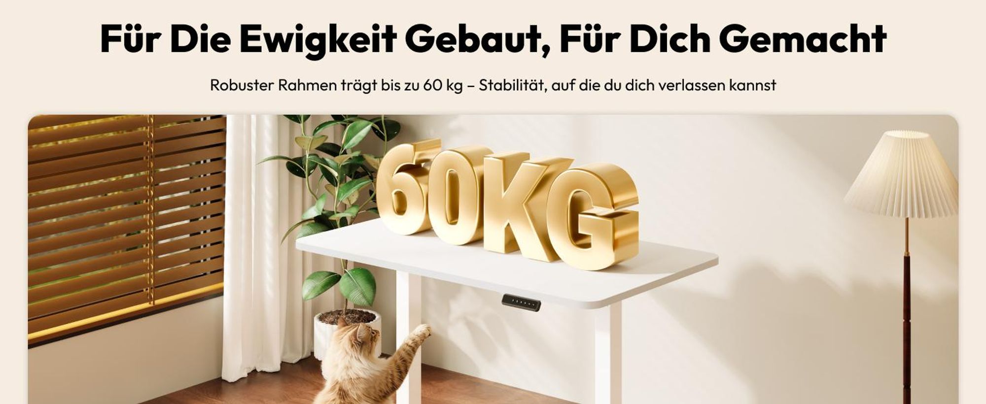 SANODESK QS1 Höhenverstellbarer Schreibtisch Elektrisch EINTEILIGE TISCHPLATTE, 4 Speicherplätzen, Haken & Kabelmanagement, 120x60cm (Weiß)