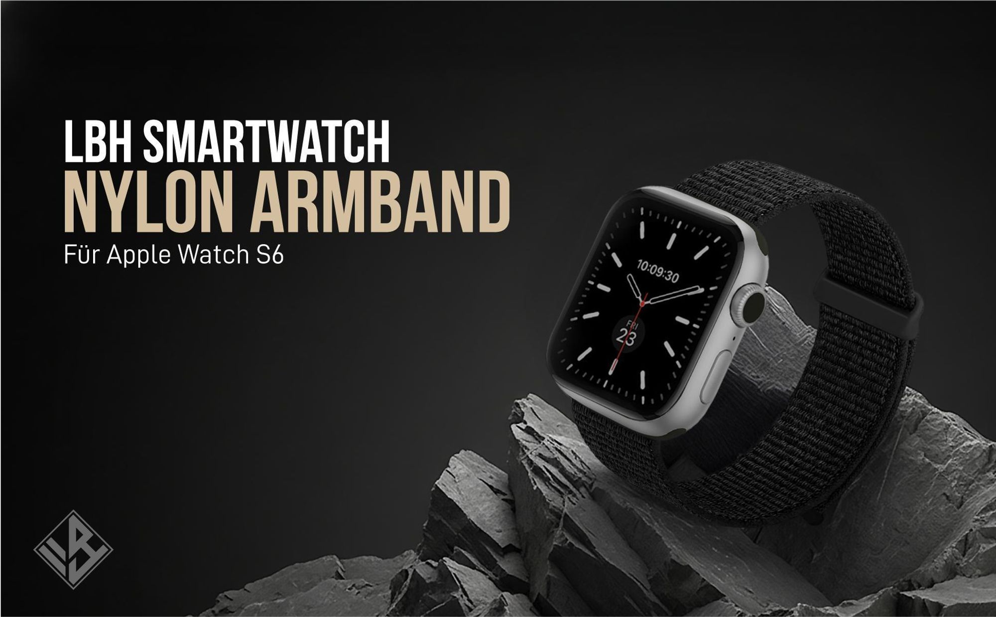 Schwarzes Armband für Apple Watch Series 6 44mm mit Klettverschluss