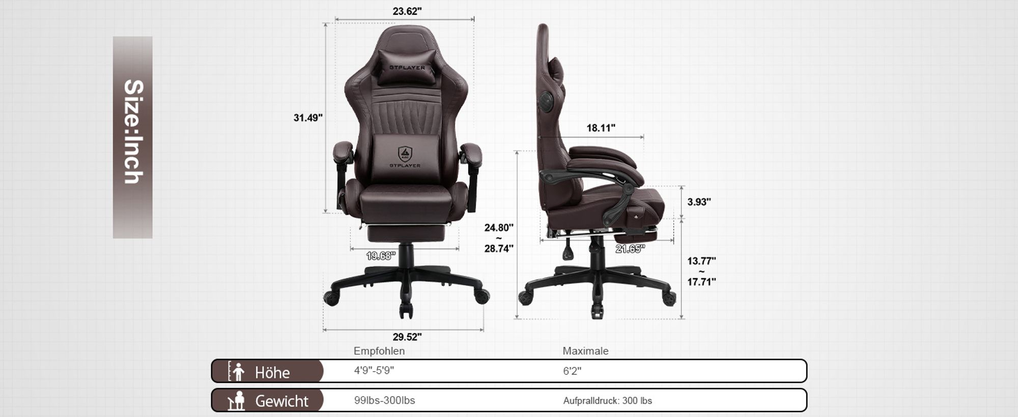 GTPLAYER Gaming-Stuhl ACE PRO, Ergonomischer Bürostuhl Neigbare Armlehnen Mit Fußstütze, Hi-Fi Lautsprecher, Beeindruckende Klang-atmosphäre, Hellbraun