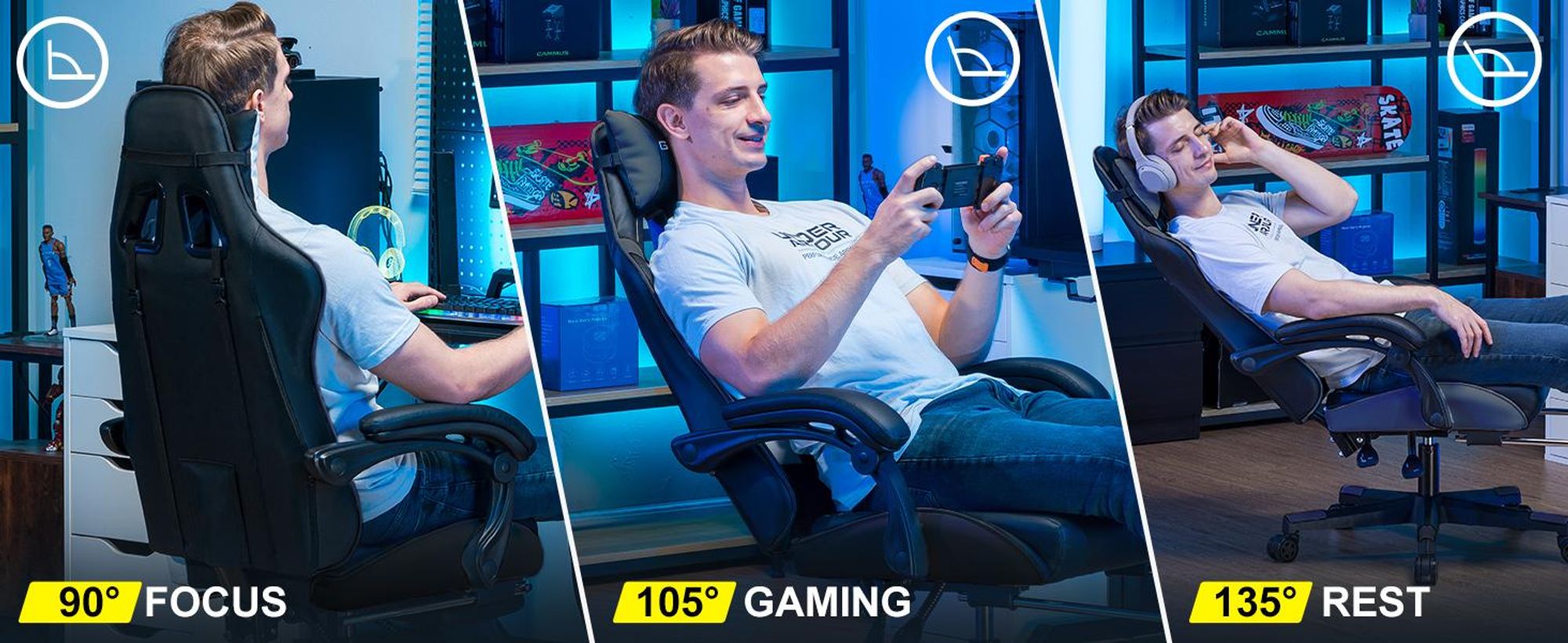 GTPLAYER Herní židle Gamer Chair, ergonomická kancelářská židle s podnožkou, herní křeslo s nosností 150 kg, opěrkou hlavy a bederní opěrkou šedá