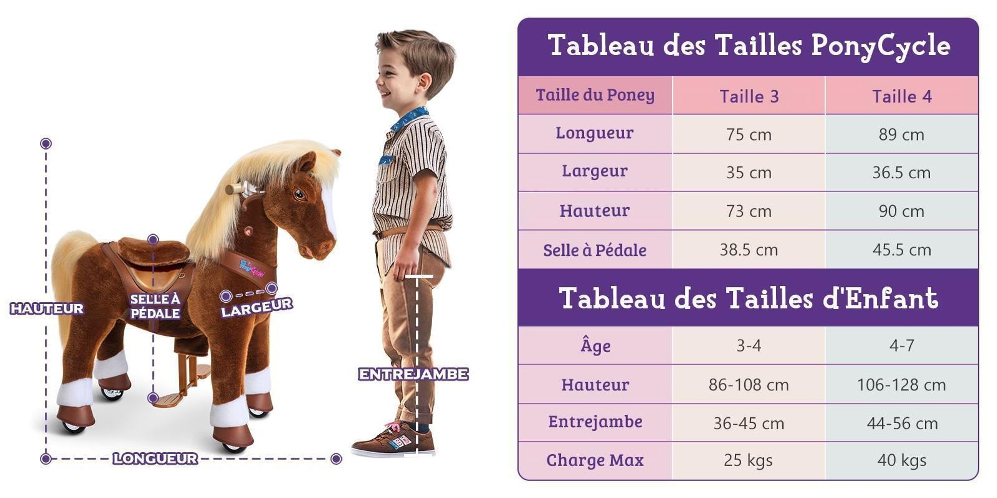 PonyCycle Modèle Y Poney à roulettes marron pour enfants de 4 à 7 ans, peluche cheval avec sons, cadeau d'anniversaire pour enfants – Y474
