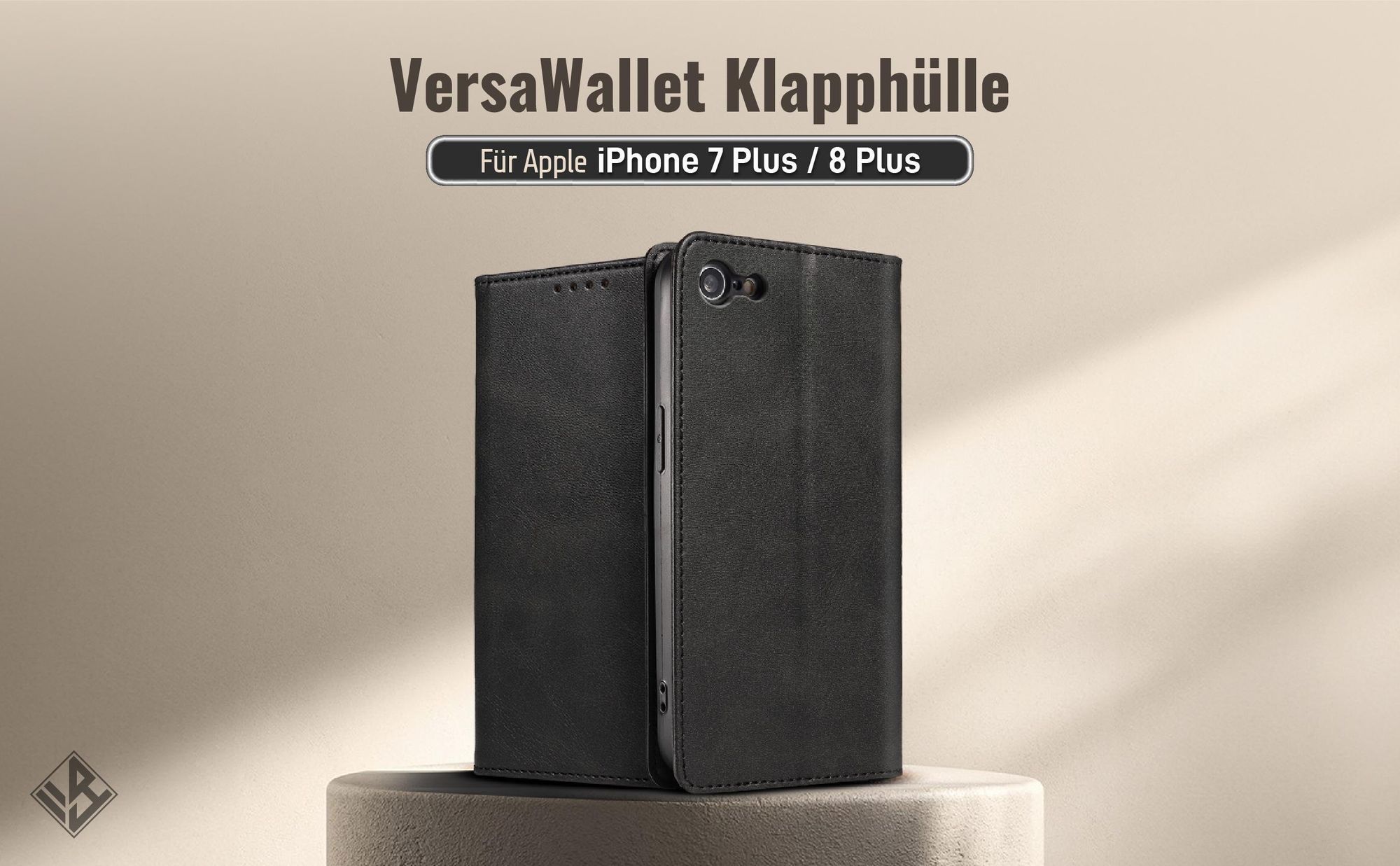 Schwarze Klapphülle für das Apple iPhone 7 Plus / 8 Plus mit Wallet-Funktion