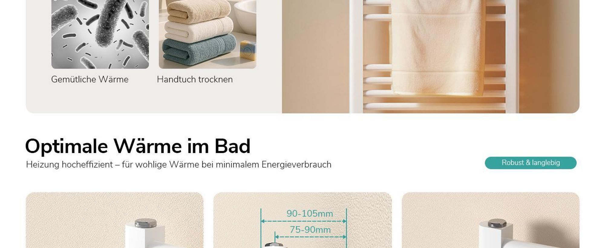 EMKE Badheizkörper Handtuchtrockner Handtuchwärmer 60x100cm 498 Watt Weiß Bad-Heizkörper Mittelanschluss ohne Heizstab
