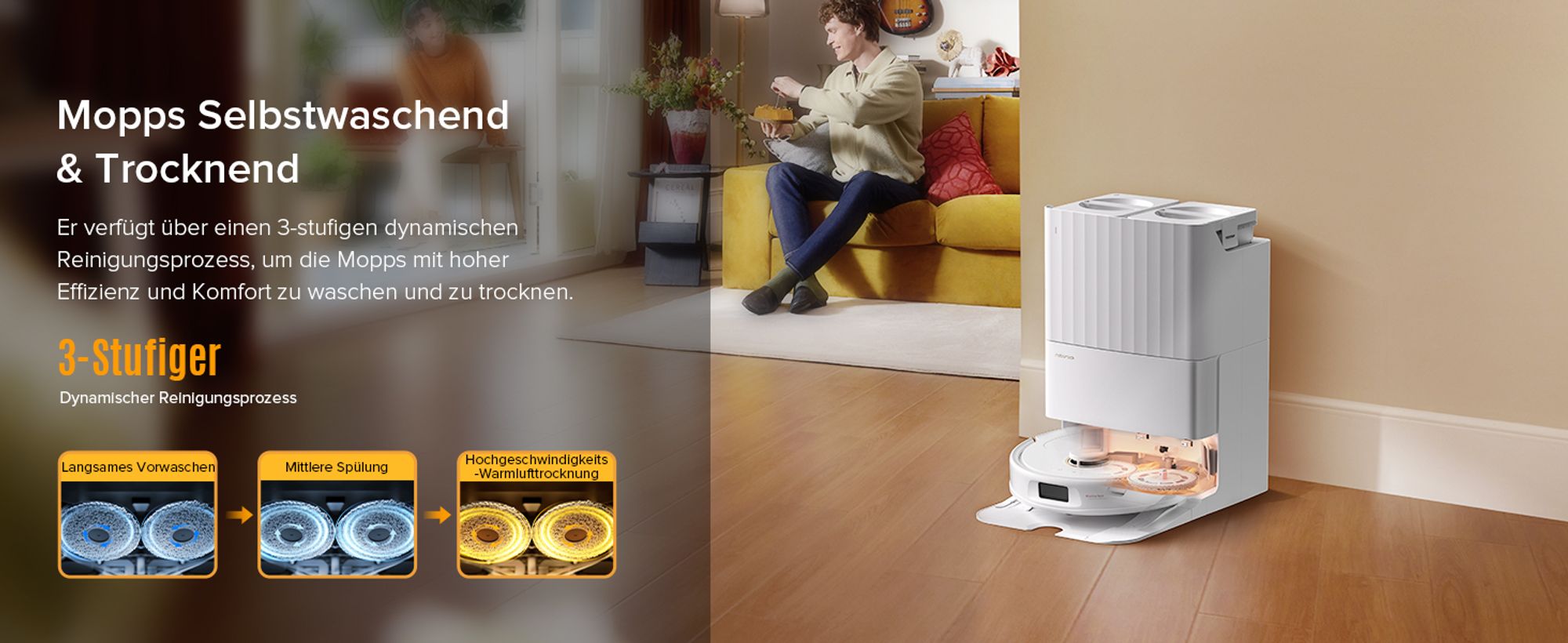 Roborock Qrevo S5V Saugroboter mit Wischfunktion, 12.000Pa, Zero-Tangle System, Warmlufttrocknung, Multifunktions-Dockingstation (Weiß)