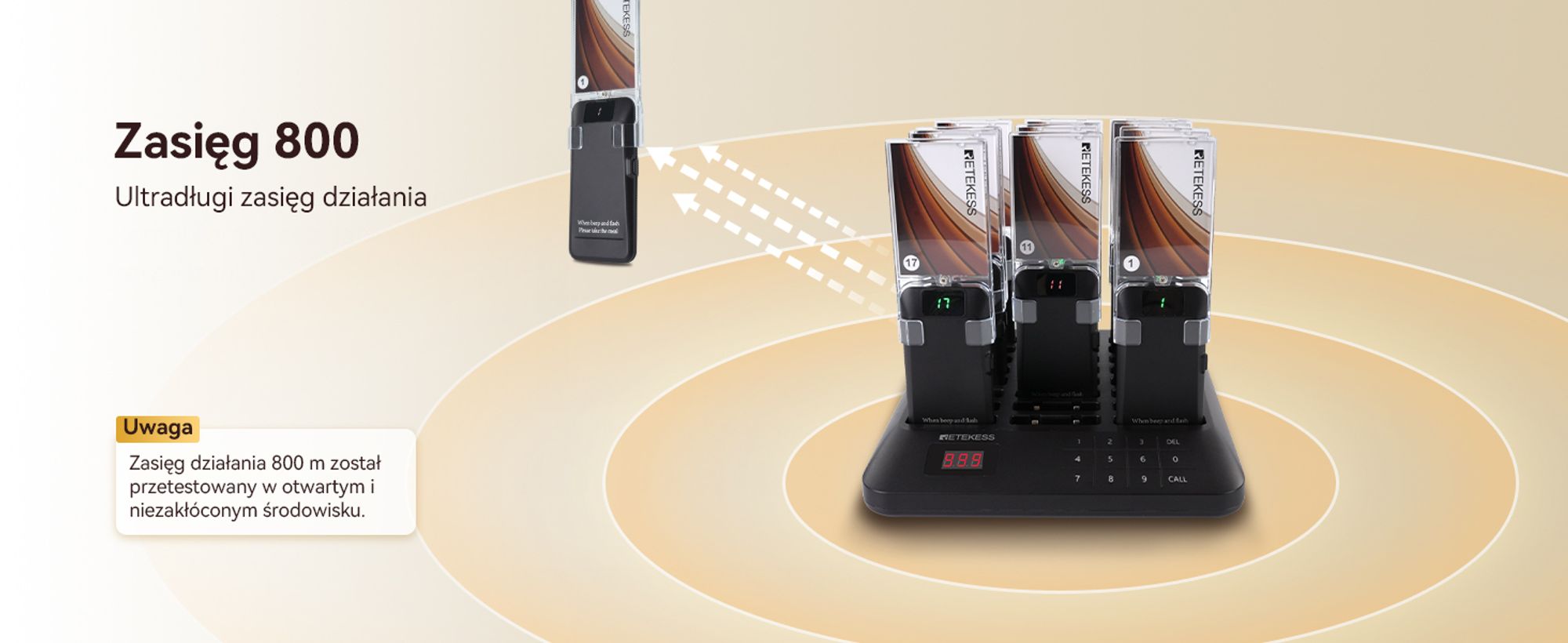 Retekess TD157A System przywoławczy pager, 800M, 39 trybów wywoływania, bateria 300 mAh, wymienny billboard, system przywoławczy dla gastronomii, burgerowni, 24 pagery
