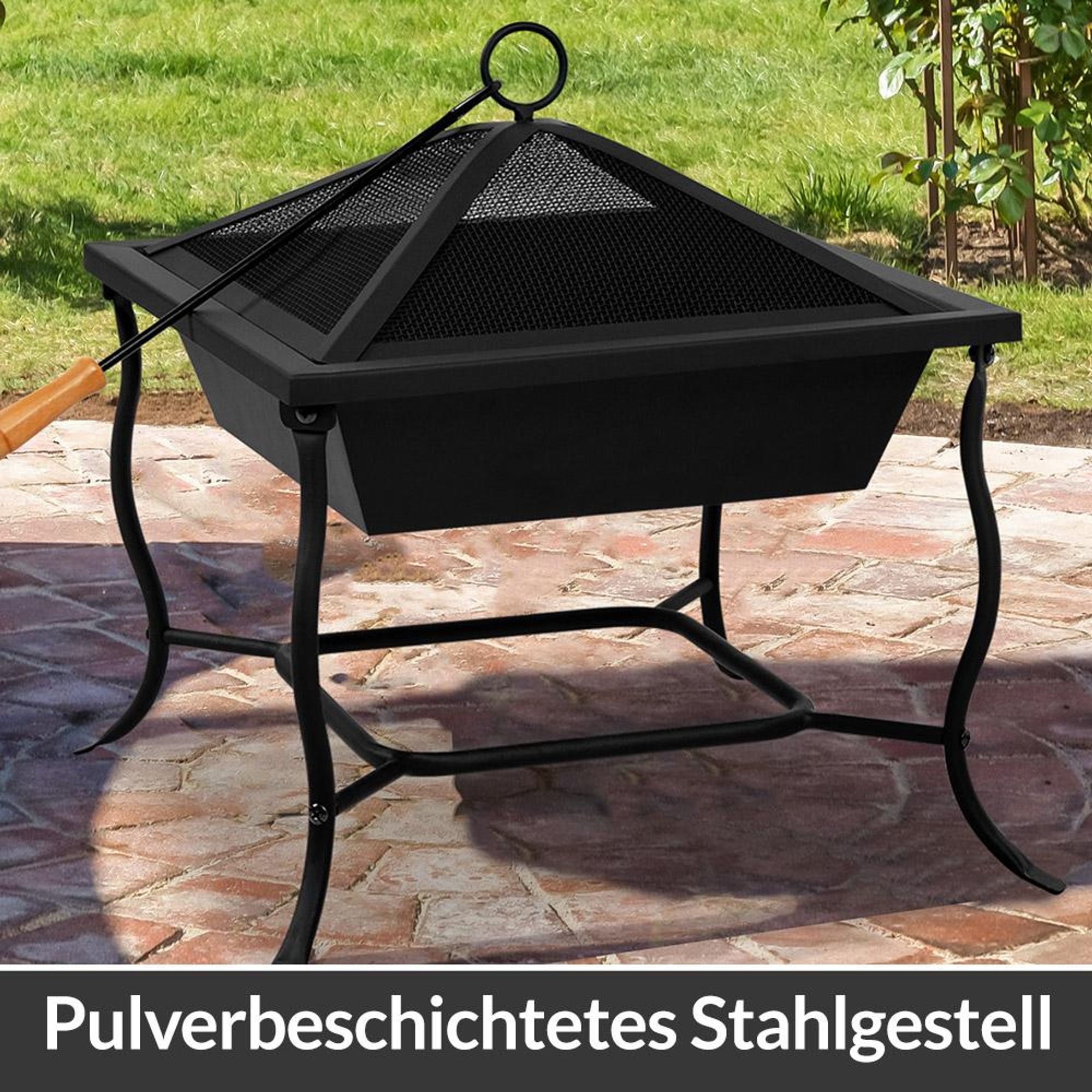 GARDEBRUK® Feuerschale mit Funkenschutz Schürhaken 45cm Klein Feuerkorb für den Garten Terrassenofen Außen Feuerstelle Terrasse Kamin Ofen Grill Holz