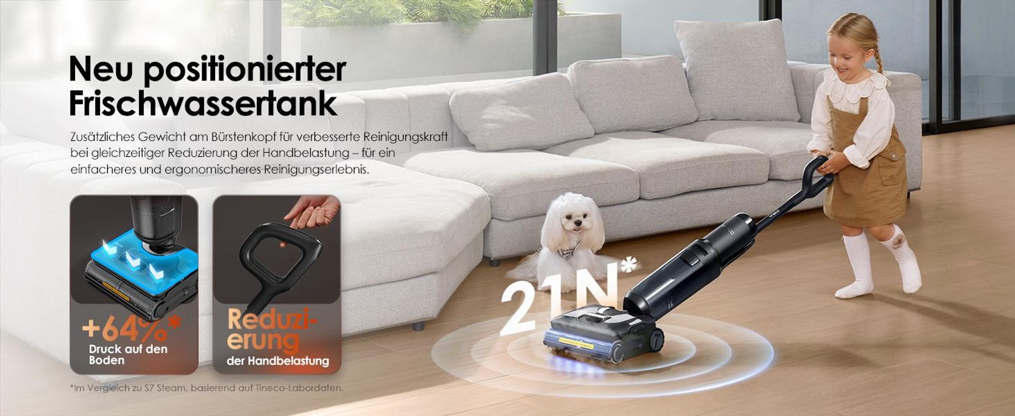 Neu positionierter Frischwassertank Zusätzliches Gewicht am Bürstenkopf