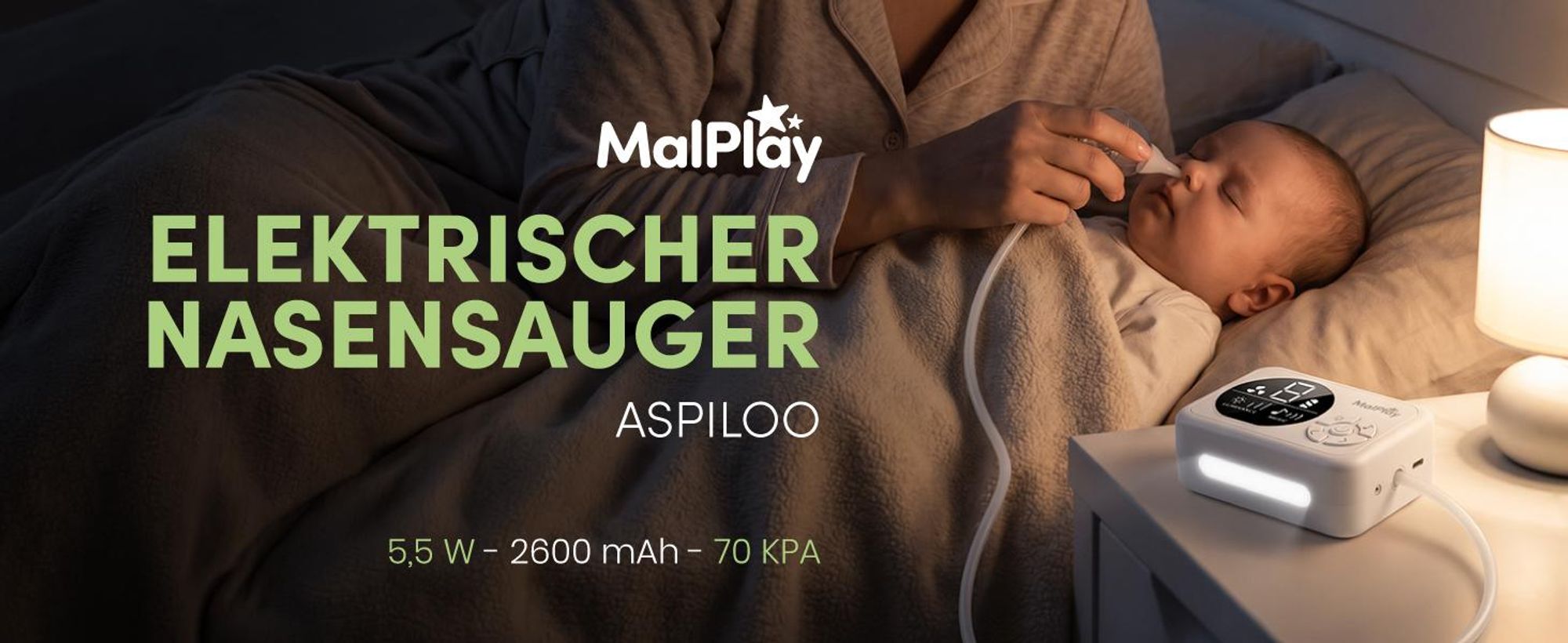 Elektrischer Nasensauger für Babys & Kinder 9 Saugstufen 70 kPa 3 Silikonaufsätze