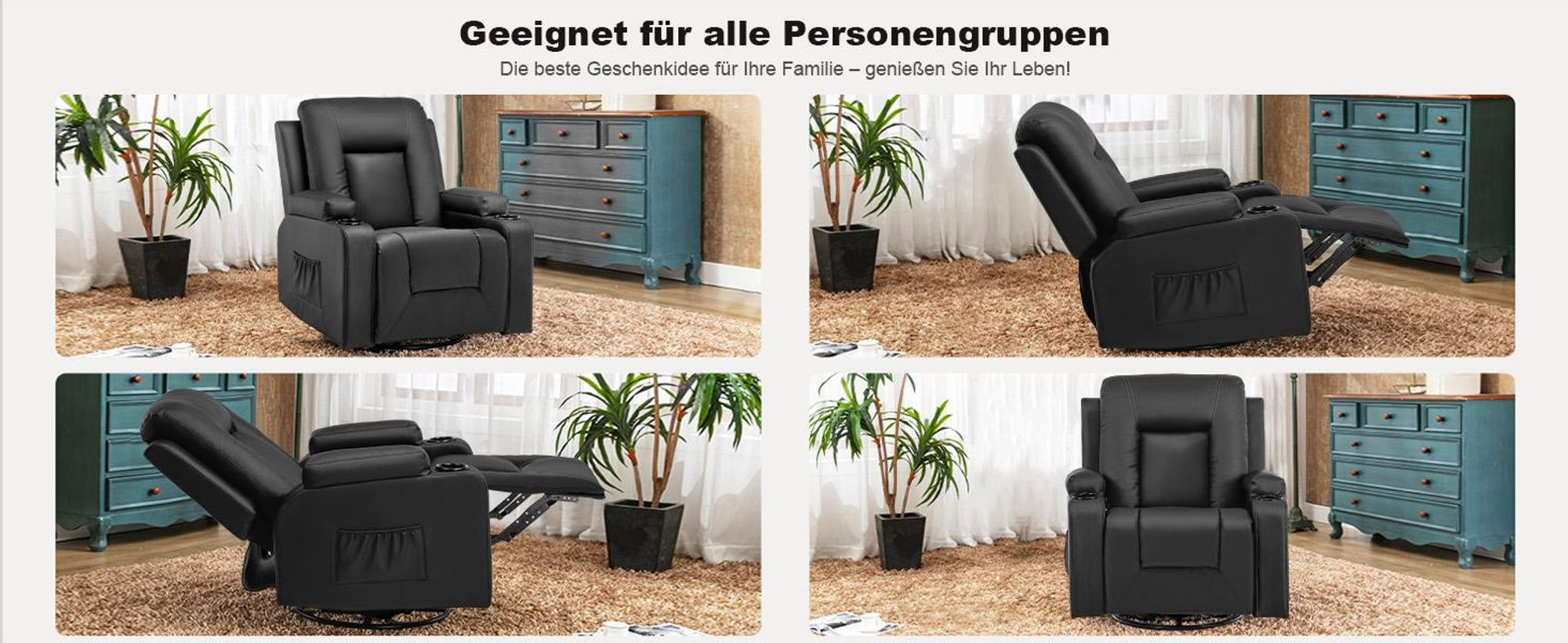 COMHOMA Fauteuil TV – pivotant à 360 degrés – avec fonction rocking, fauteuil relaxant pour la maison/le bureau