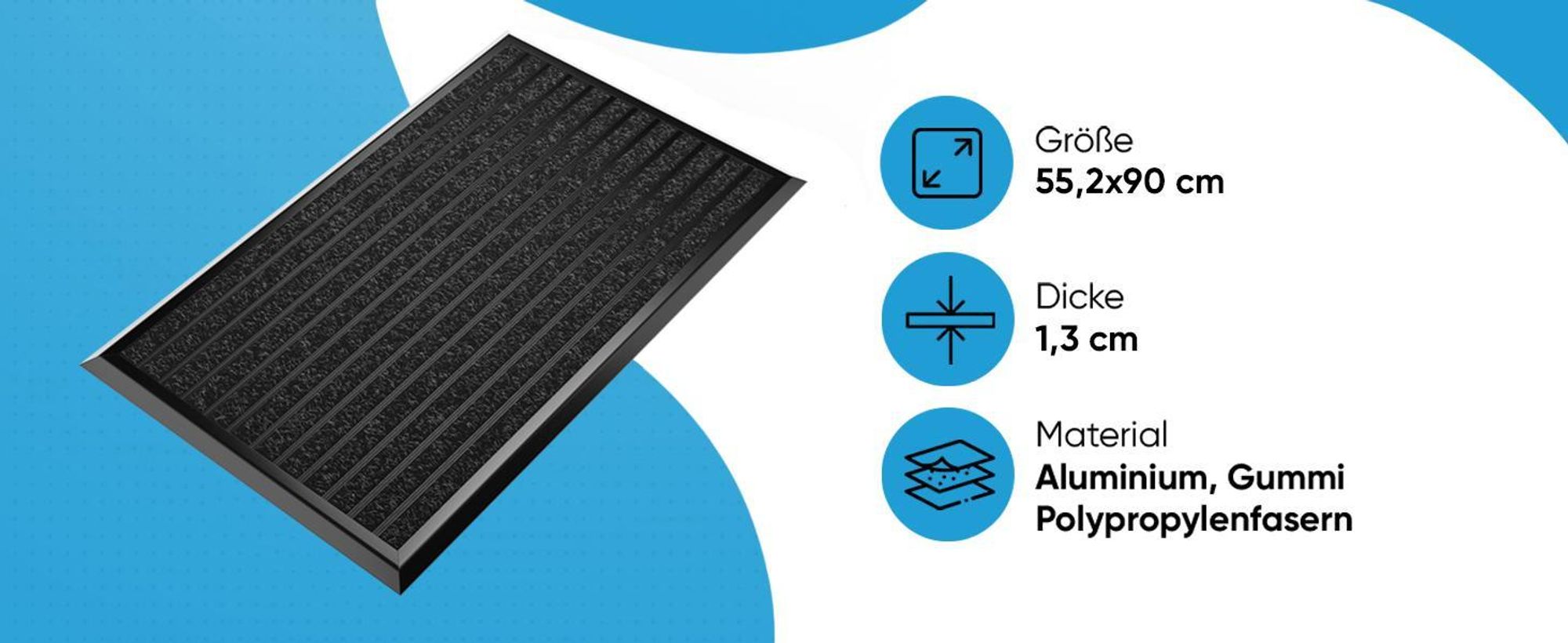 Fußmatte Außen Schmutzfangmatte für Draußen - 55 x 90 cm schwarzem Aluminiumrand Wetterfester Fußabstreifer Outdoor Fußmatte