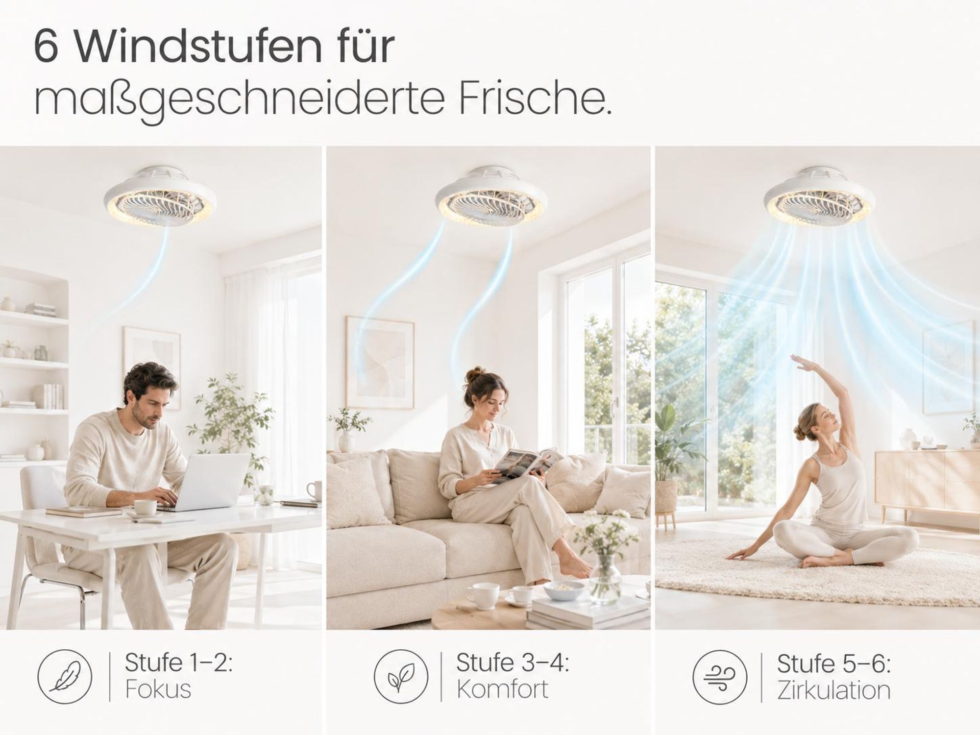 Deckenventilator mit Beleuchtung Fernbedienung APP,38W Lampe mit Ventilator Dimmbar 6 Geschwindigkeiten 3 Lichtfarben Φ49cm Leise für Zimmer Büro