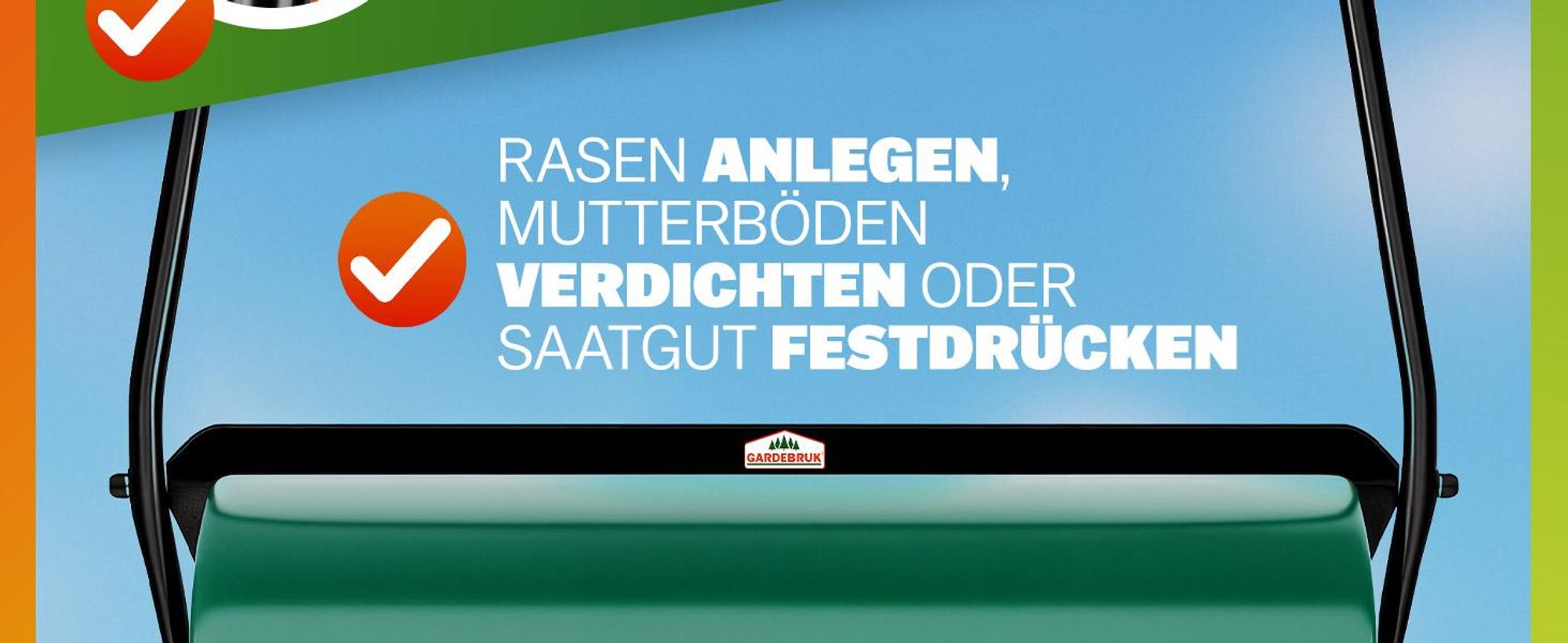 Gardebruk® Rasenwalze 60cm 50L gepolsterter Griff Schmutzabweiser befüllbar Handwalze Rasenroller Gartenwalze Ackerwalze