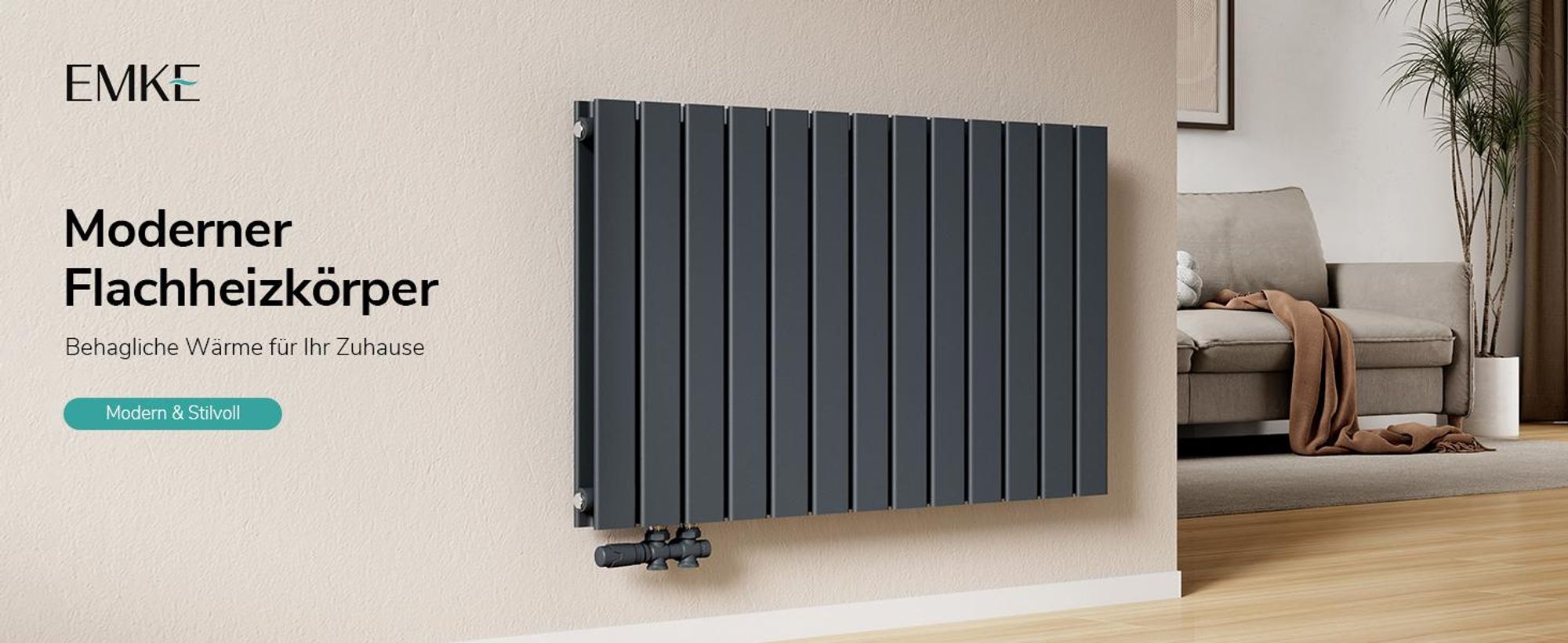 EMKE Heizkörper Flach 63 x 100,6 cm Doppellagig 1308 W Anthrazit Design Paneelheizkörper