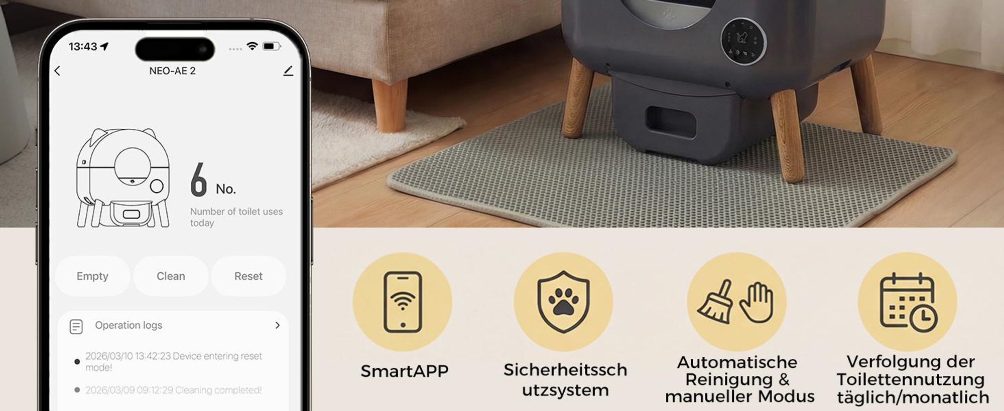 GTPLAYER Katzenklo Selbstreinigend, 66L Automatisches Katzenklo Mit App-Steuerung & Infrarotsensor, Anti-Einklemmung, Elektrisches Katzenkloes Grau