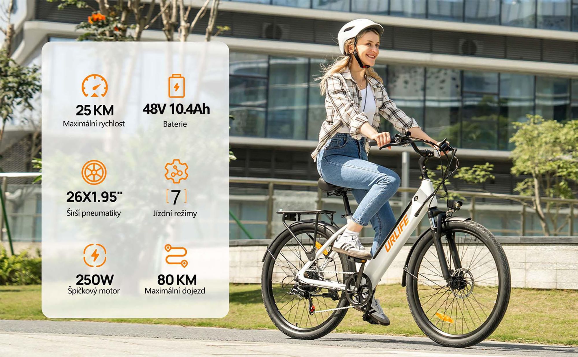 Elektrokolo URLIFE E26 - Motor 250W Baterie 48V10.4Ah 26palcové pneumatiky Kotoučové brzdy - Černé
