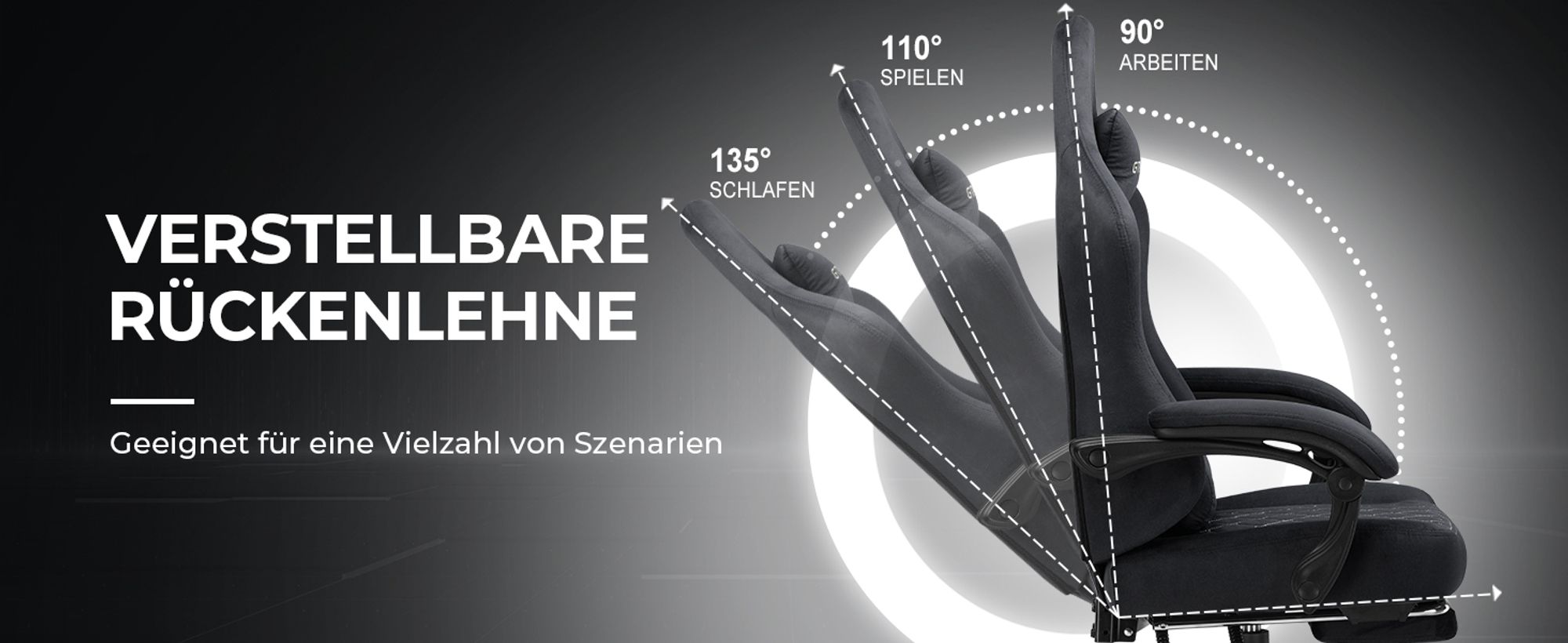 GTPLAYER Gaming Stuhl Stoff Gaming Chair Ergonomisch Bürostuh PC Stuhl,  Verstellbarer und Drehbarer Schreibtischstuh mit Fußstütze, Schwarz