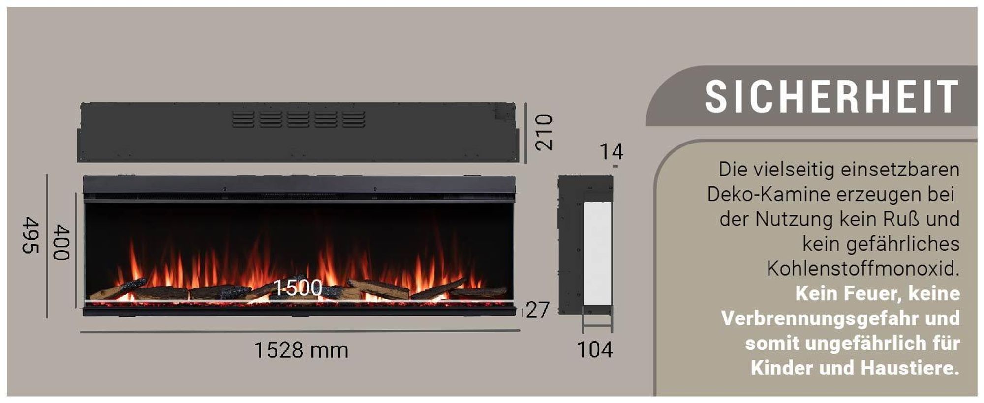 Elektrokamin Einbaukamin BALDERIA Athena 60 – Heizung bis 1500 W, schwarz