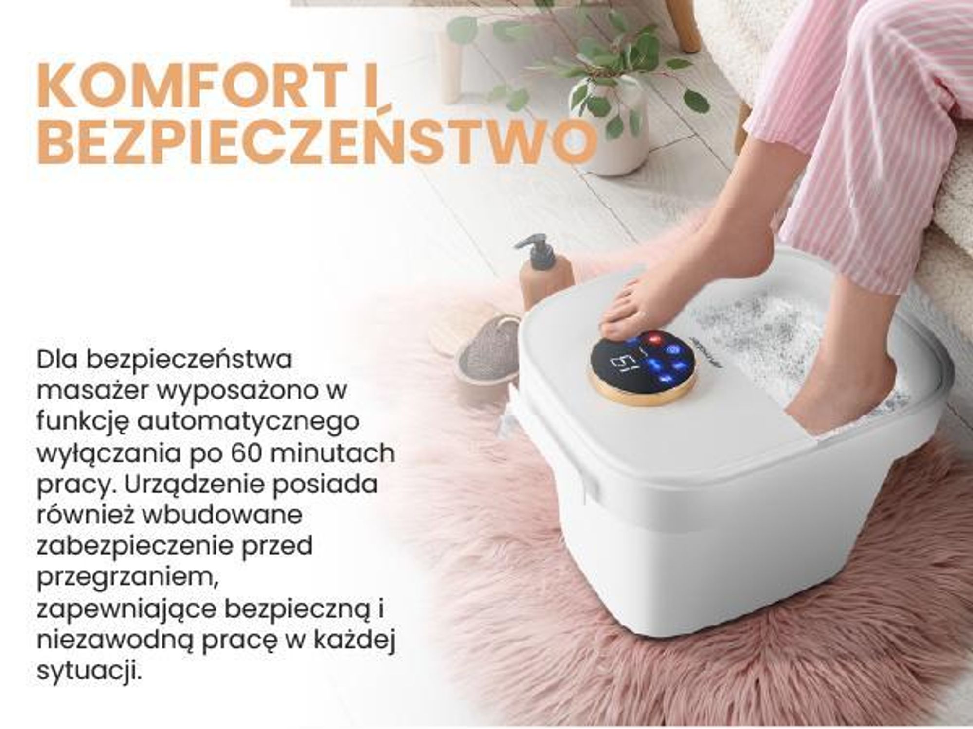 Masażer wodny do stóp z dotykowym wyświetlaczem LED oraz 6 rolkami masującymi