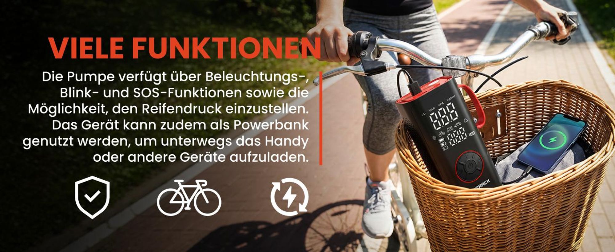 Elektrische Reifenpumpe Luftpumpe mit Akku 6000 mAh Powerbank für Auto Fahrrad Motorrad