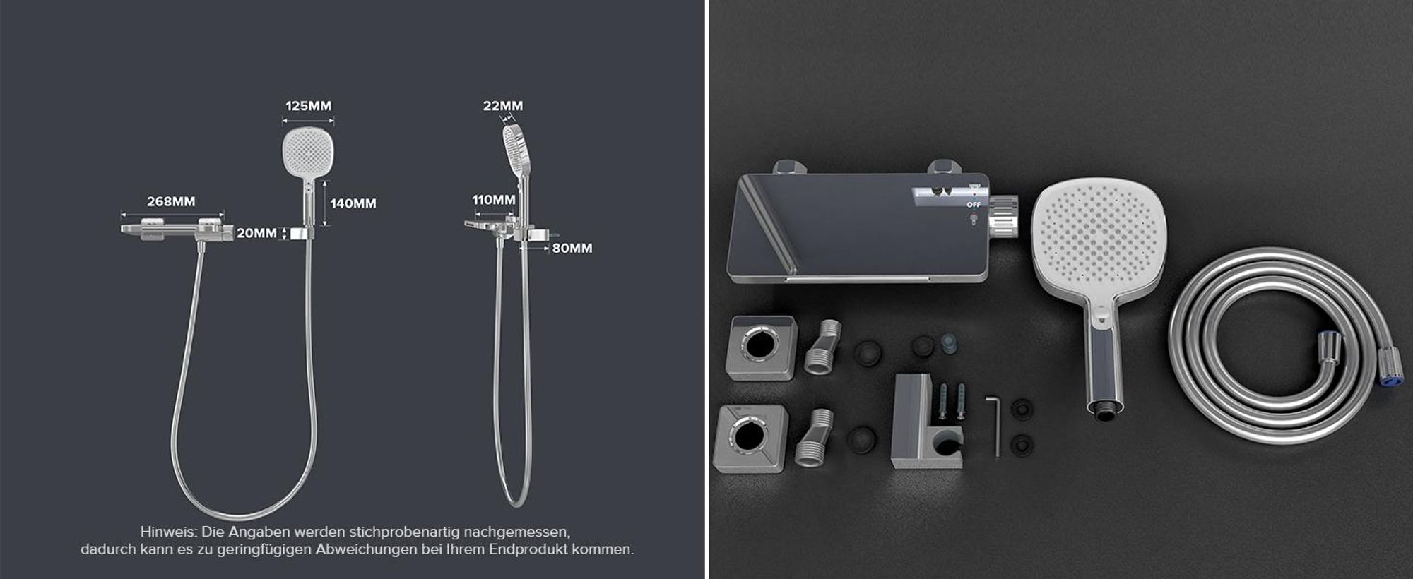 doporro Badewannenarmatur mit Handbrause, Wasserfall Wannenarmatur aus Vollmessing, Armatur Badewanne Wandarmatur, Wandmontage Silber DSN-403