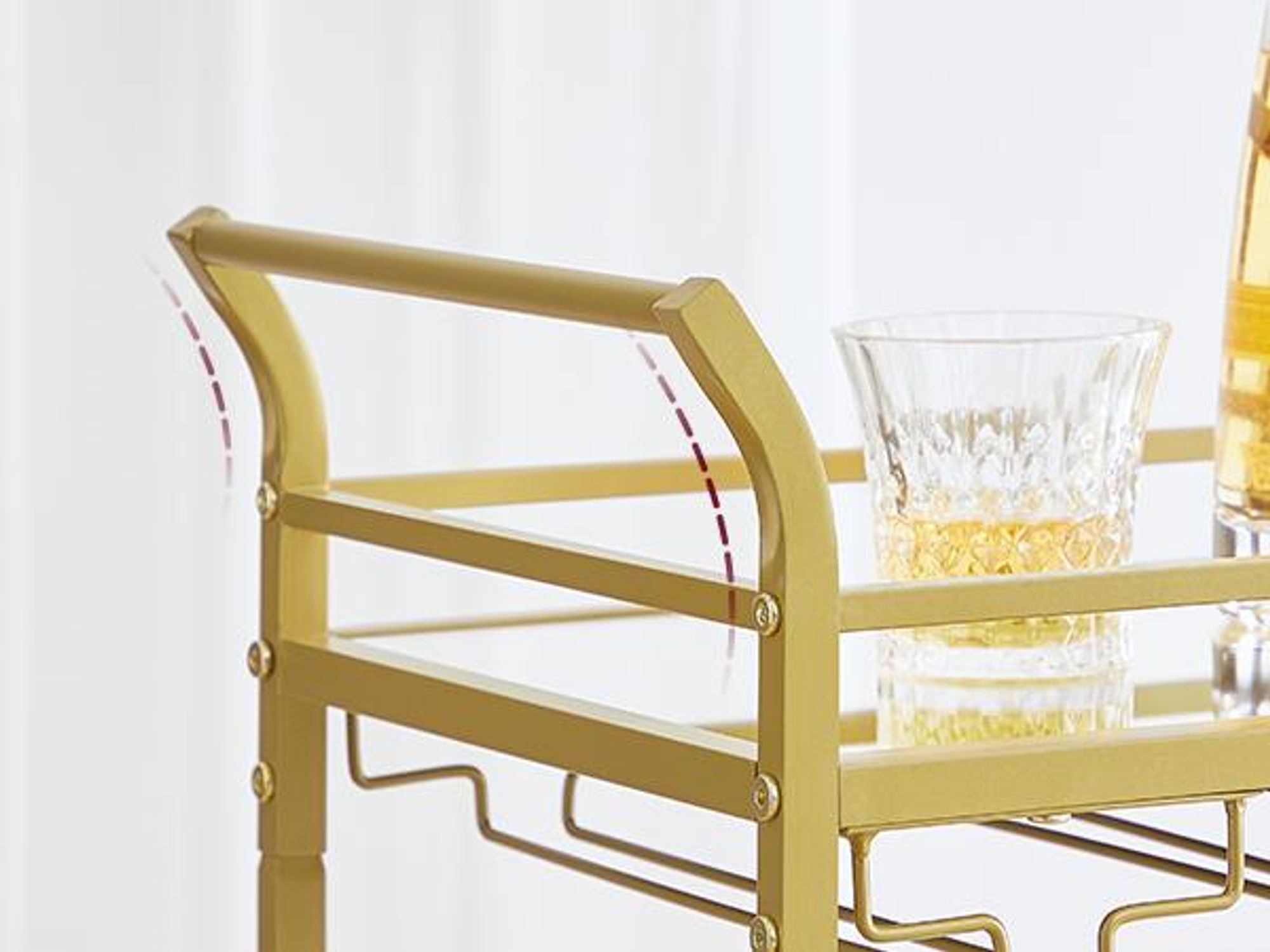 VASAGLE kleine Servierwagen, Rollwagen, verspiegelte Glasablagen, goldfarben