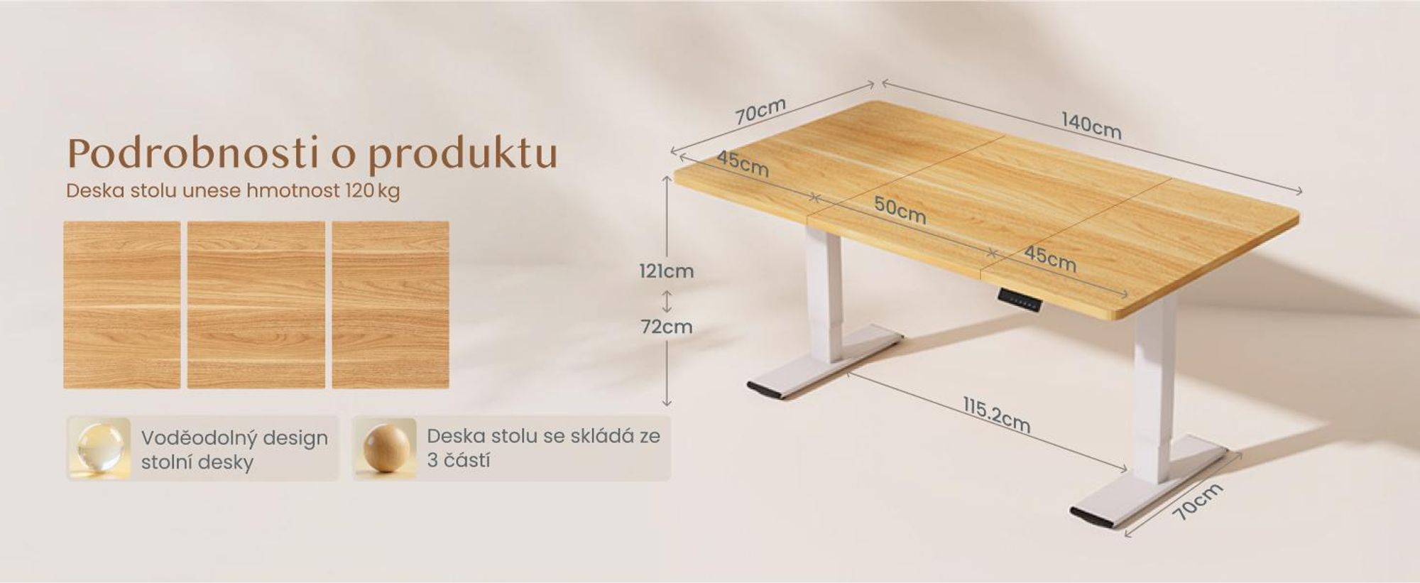 FLEXISPOT QB2 Výškově nastavitelný elektrický stůl 140 x 70 cm, 2 SILNÉ MOTORY, nosnost 120 kg, ochrana proti kolizi, 4 paměťové funkce (javor)