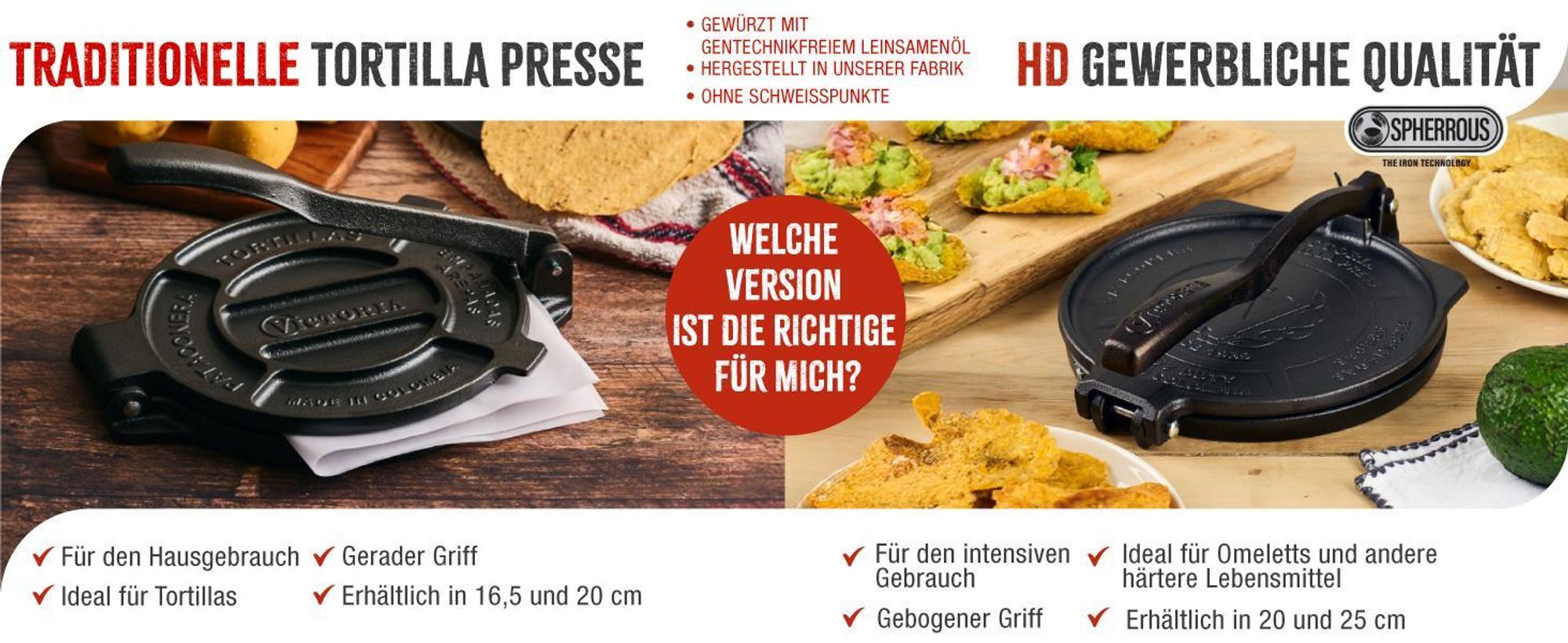 Victoria 30551 Tortilla Presse für Mexikanische Tortillas, Gusseisen 16,5 cm, Pataconera Schwarz