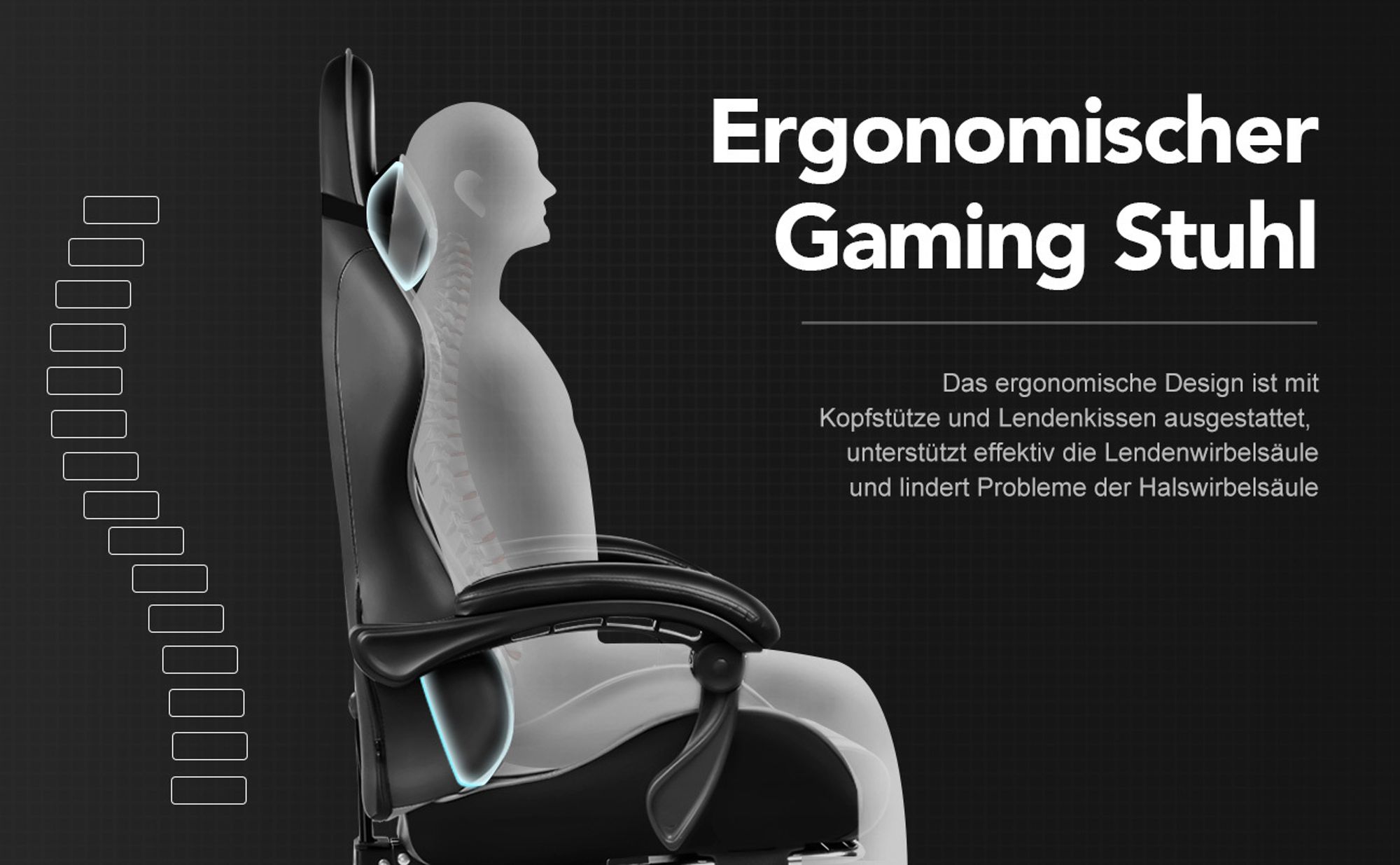 GTPLAYER Gaming-Stuhl Schreibtischstuhl, Ergonomischer Bürostuhl Mit Massagefunktion und Fußstütze, Gestänge Handlauf, Fußkreuz aus Stahl, Grau