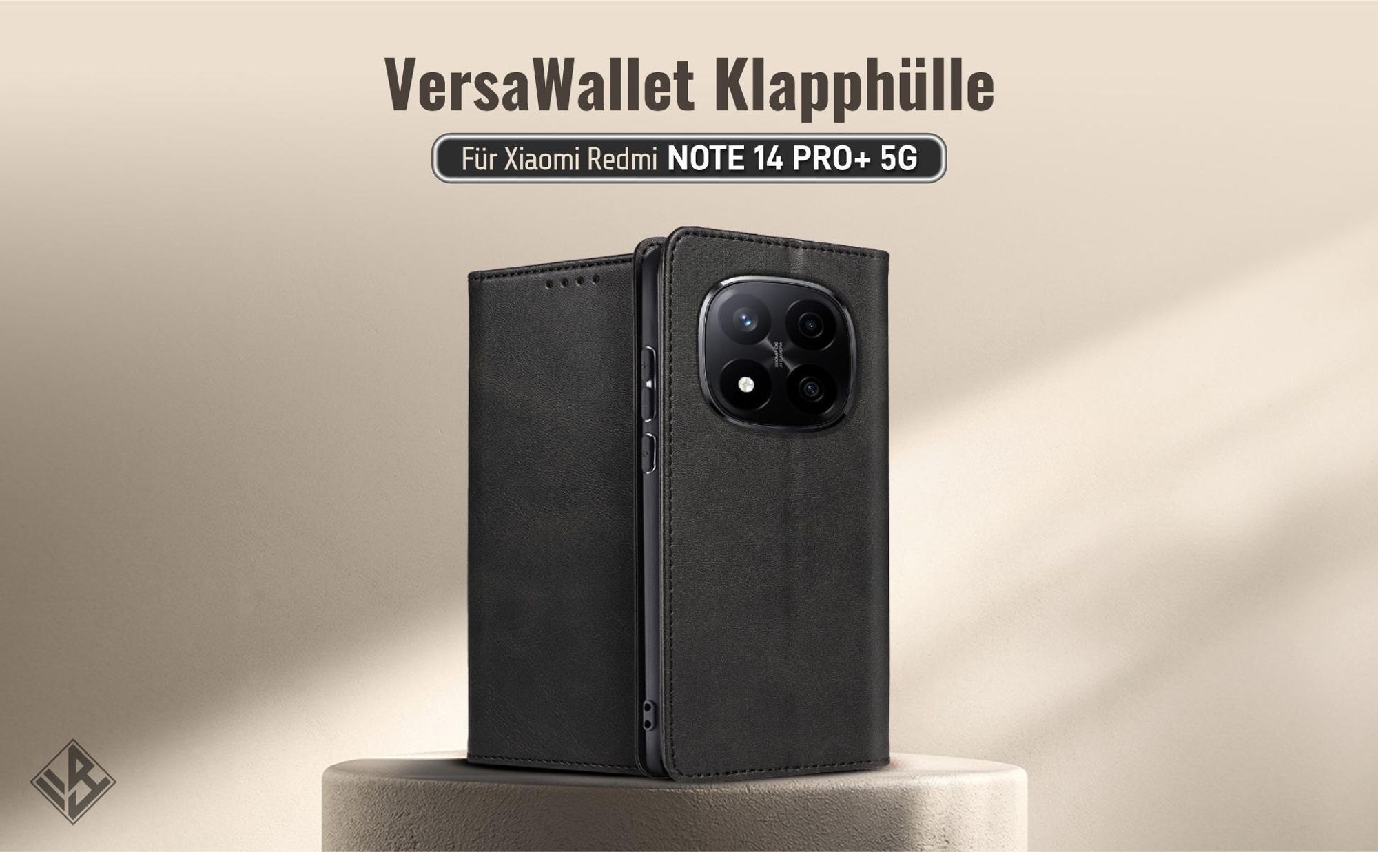 Schwarze Klapphülle für das Xiaomi Redmi Note 14 Pro+ 5G mit Wallet-Funktion