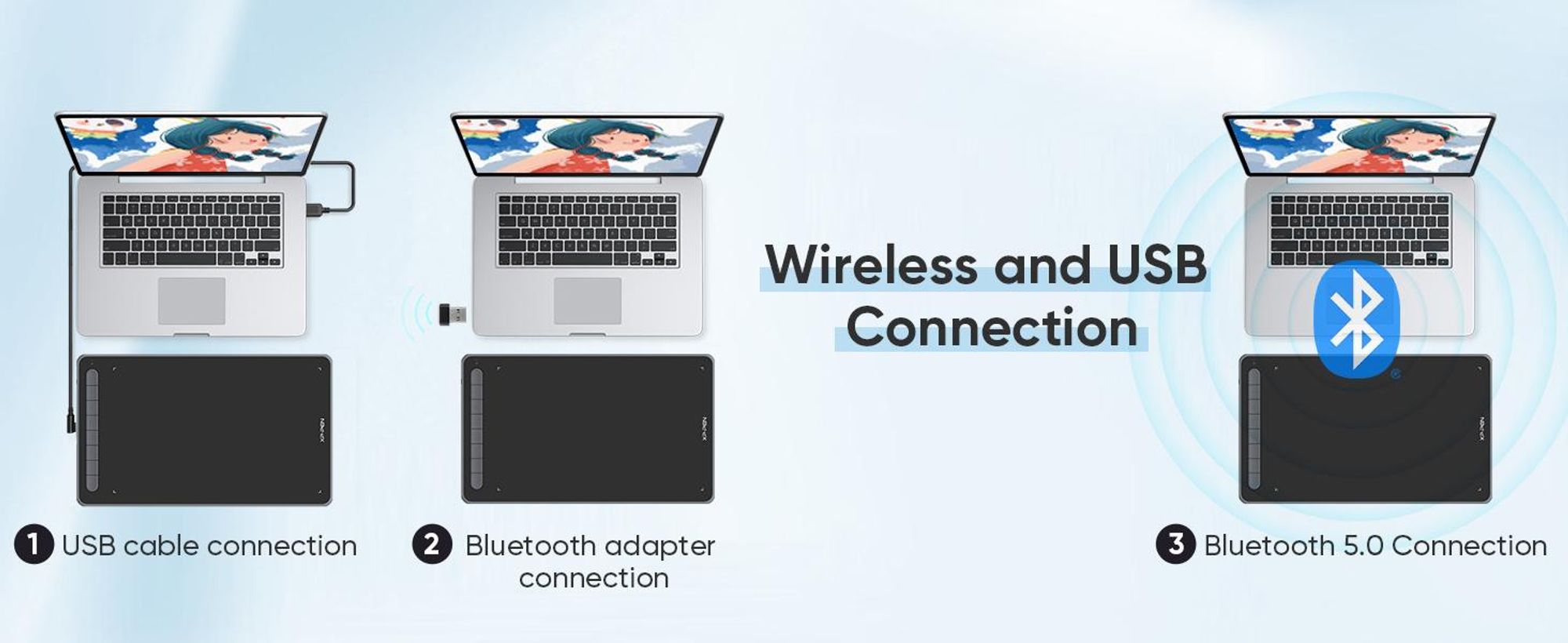 XPPen Deco LW, Verkabelt & Kabellos, 5080 lpi, 254 x 152,4 mm, USB/Bluetooth, 1 cm, Stift