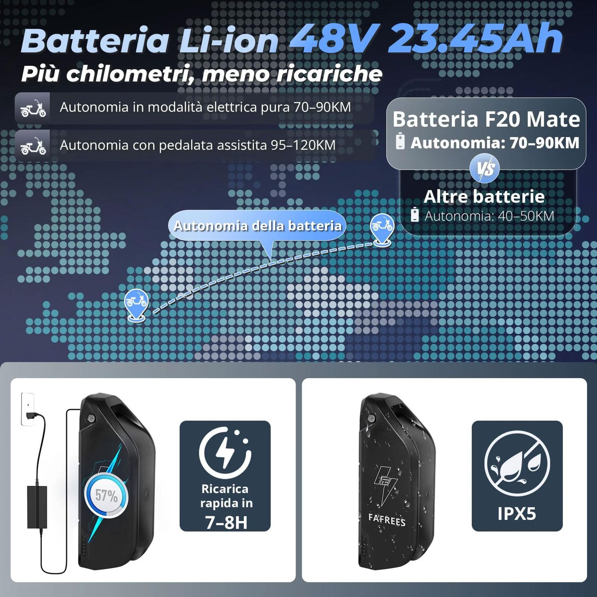 FAFREES F20 Mate Con Schienale Triciclo Elettrico - Batteria 48V23.45AH Freni a Disco Idraulici 20 Pollici Pneumatici - Grigio blu
