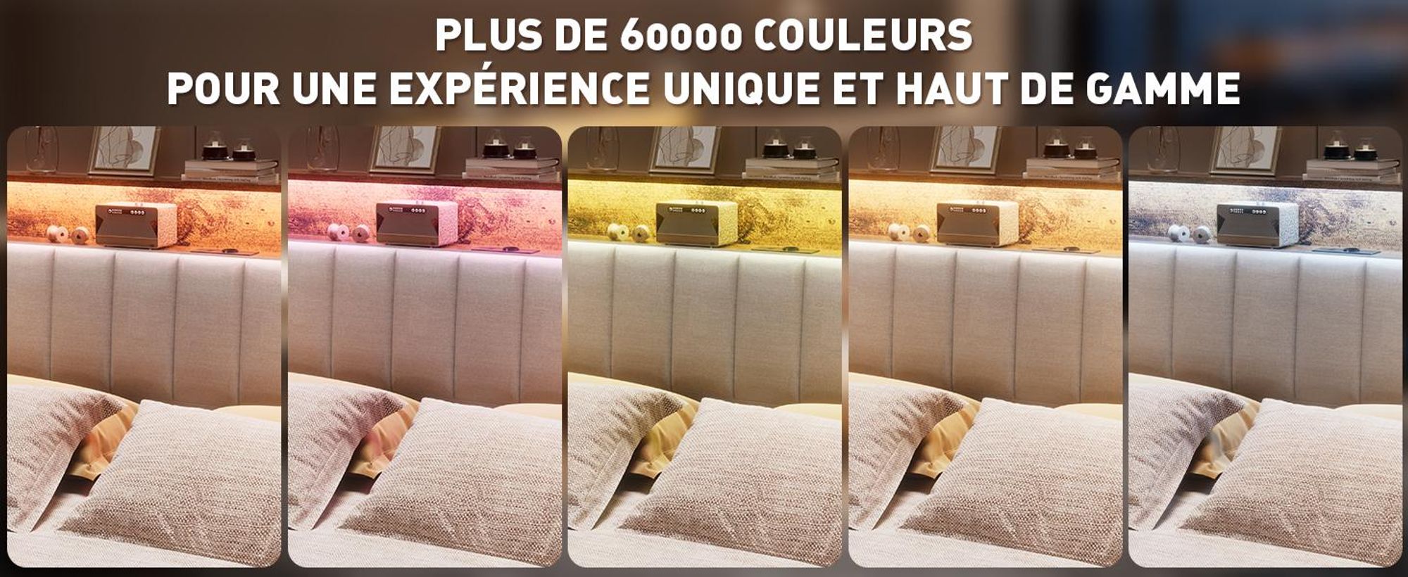 DEWINNER Cadre de lit, 140 x 200 avec Sommier en métal, lit 2 Personnes, avec lumières LED et Prises Multiples (1 Prise AC, 2 Ports USB)