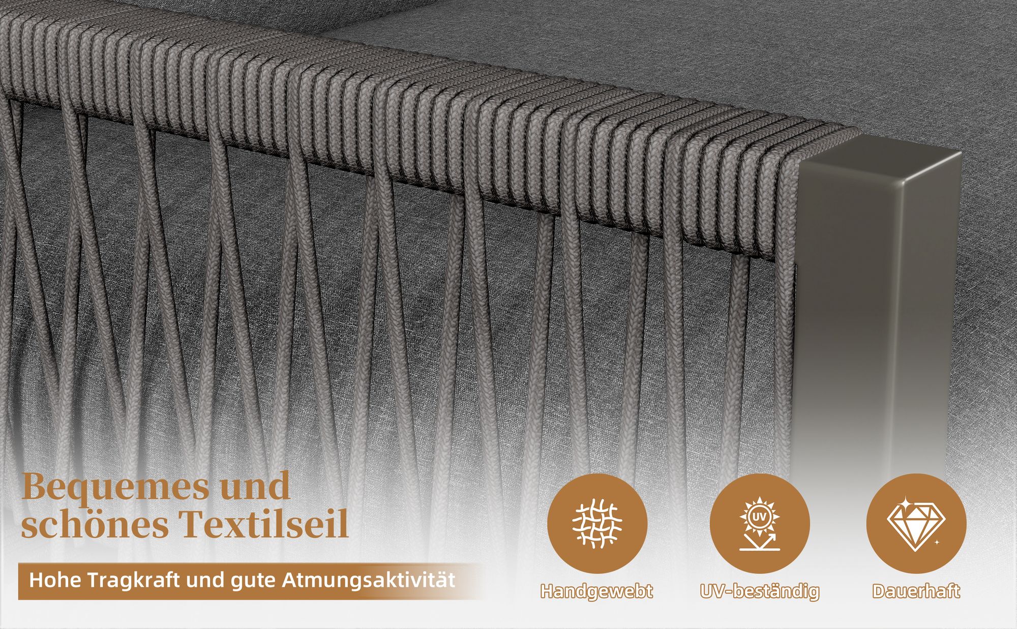 okwish Garten-Lounge-Set,Essgruppe,Möbelset für 6-7 Personen, Sitzgruppe mit Sofa&Tisch,inklusive aller Sitz- und Rückenkissen, grau