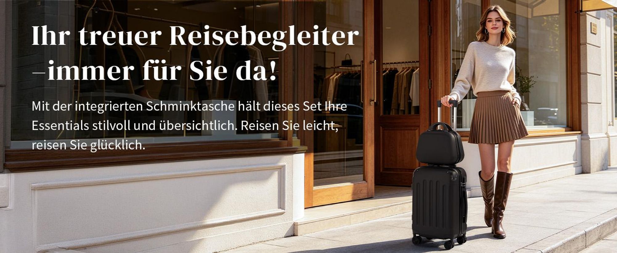 FCH 2tlg. ABS Hartschalen Kofferset 12/20 Zoll, Trolley mit 4 Rollen und Tragegriff, Eckschutz, Teleskopgriff, Schwarz