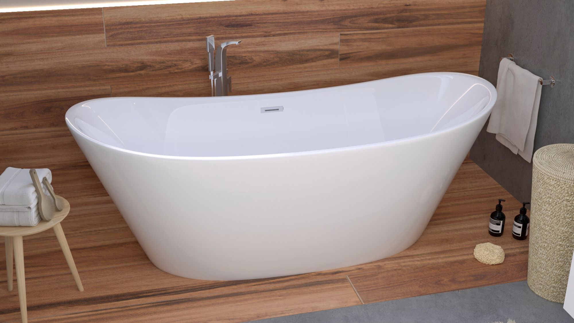BADLAND Freistehende Badewanne 170x80 Acryl mit Ablauf VIEGA Klick-Klack GRATIS!