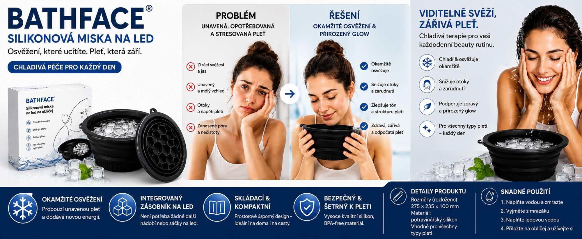 Miska na ochlazení obličeje z měkkého silikonu, skládací umyvadlo pro ochlazení obličeje – BATHFACE